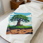 Tree of Life Velveteen Plush Blanket Cozy Illustrated Nature Throw