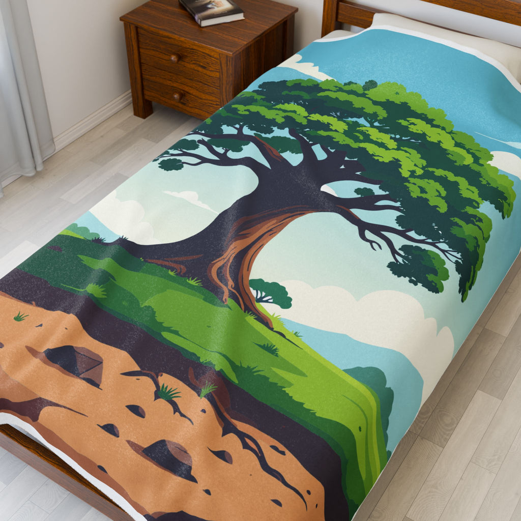 Tree of Life Velveteen Plush Blanket Cozy Illustrated Nature Throw