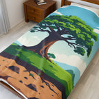 Tree of Life Velveteen Plush Blanket Cozy Illustrated Nature Throw