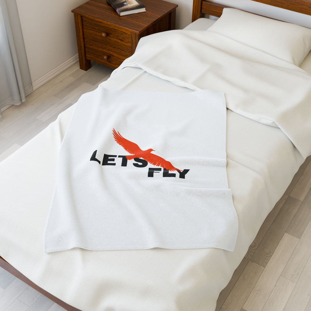 Let's Fly Plush Blanket — Soft Velveteen Throw with Soaring Bird Graphic