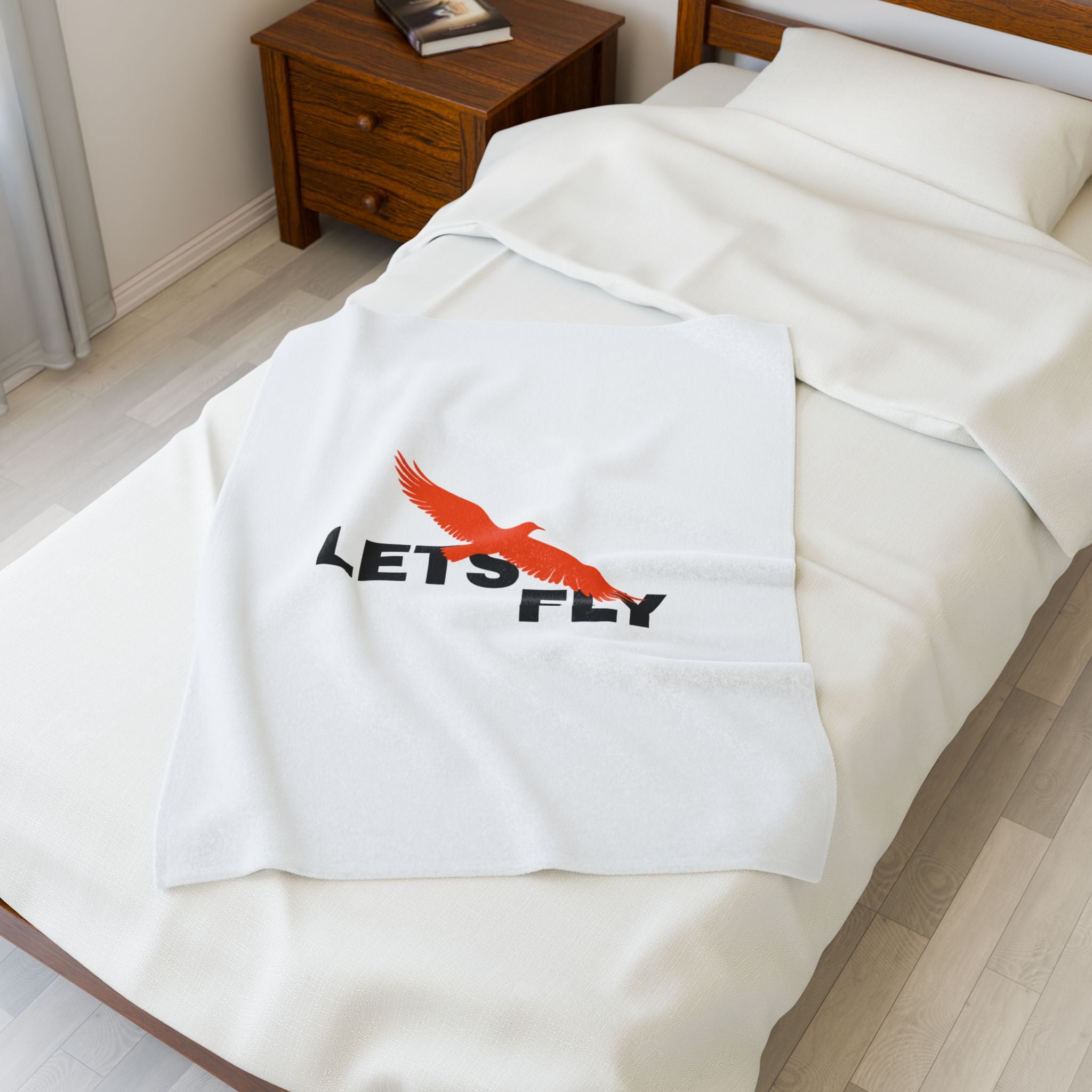 Let's Fly Plush Blanket — Soft Velveteen Throw with Soaring Bird Graphic
