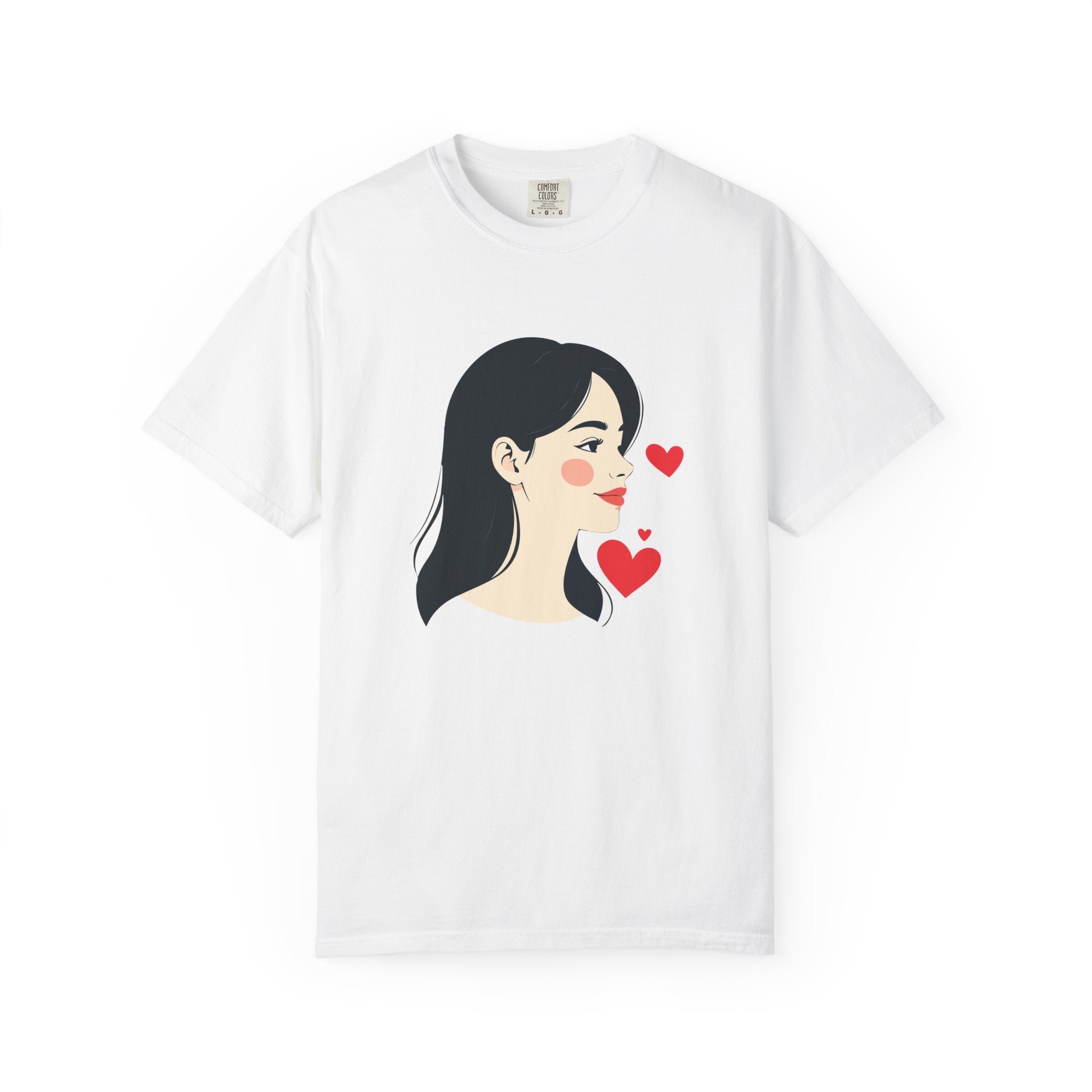 T-Shirt — Minimal Cute Girl Profile with Hearts Graphic