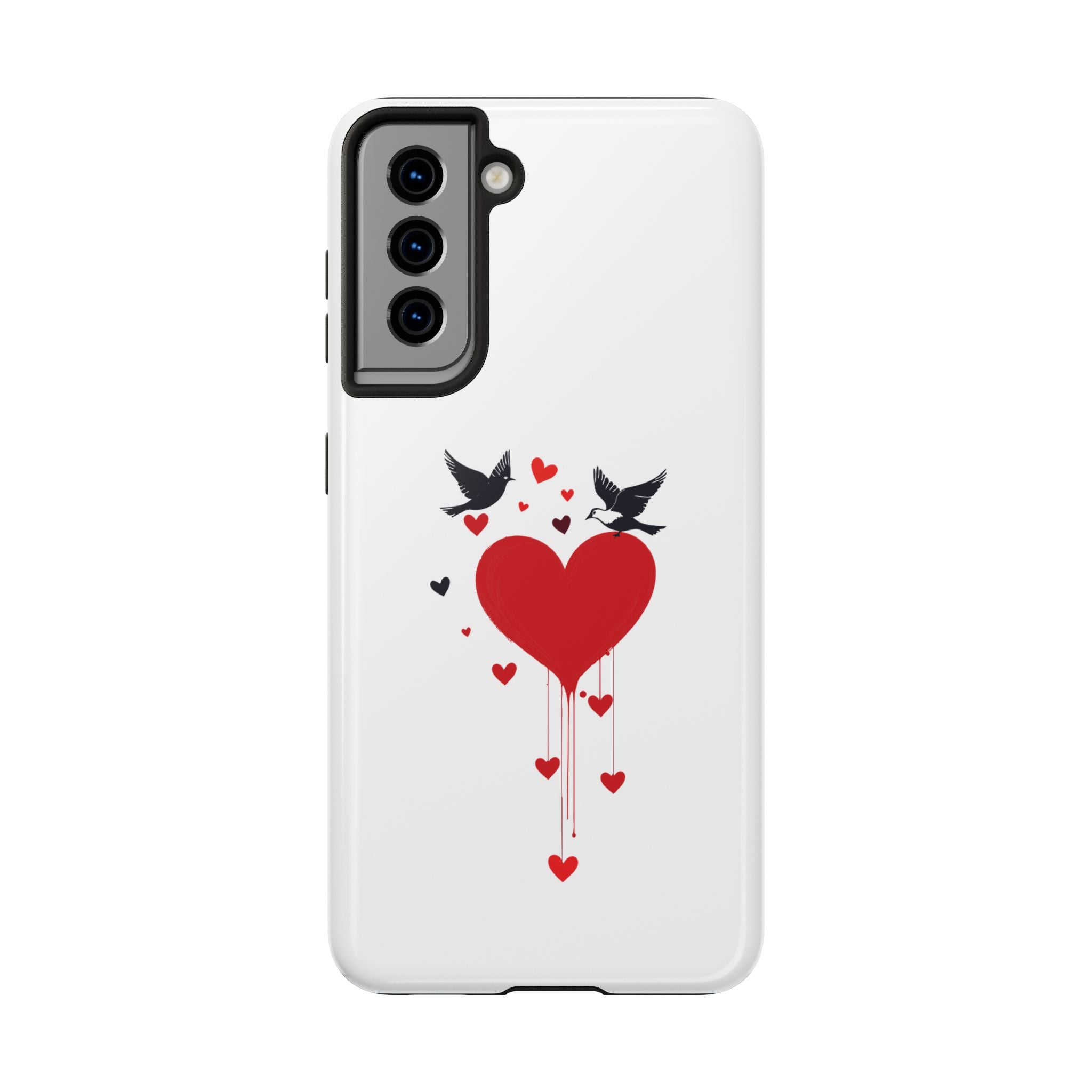 Tough Phone Case Red Dripping Heart with Doves Valentine's Protection