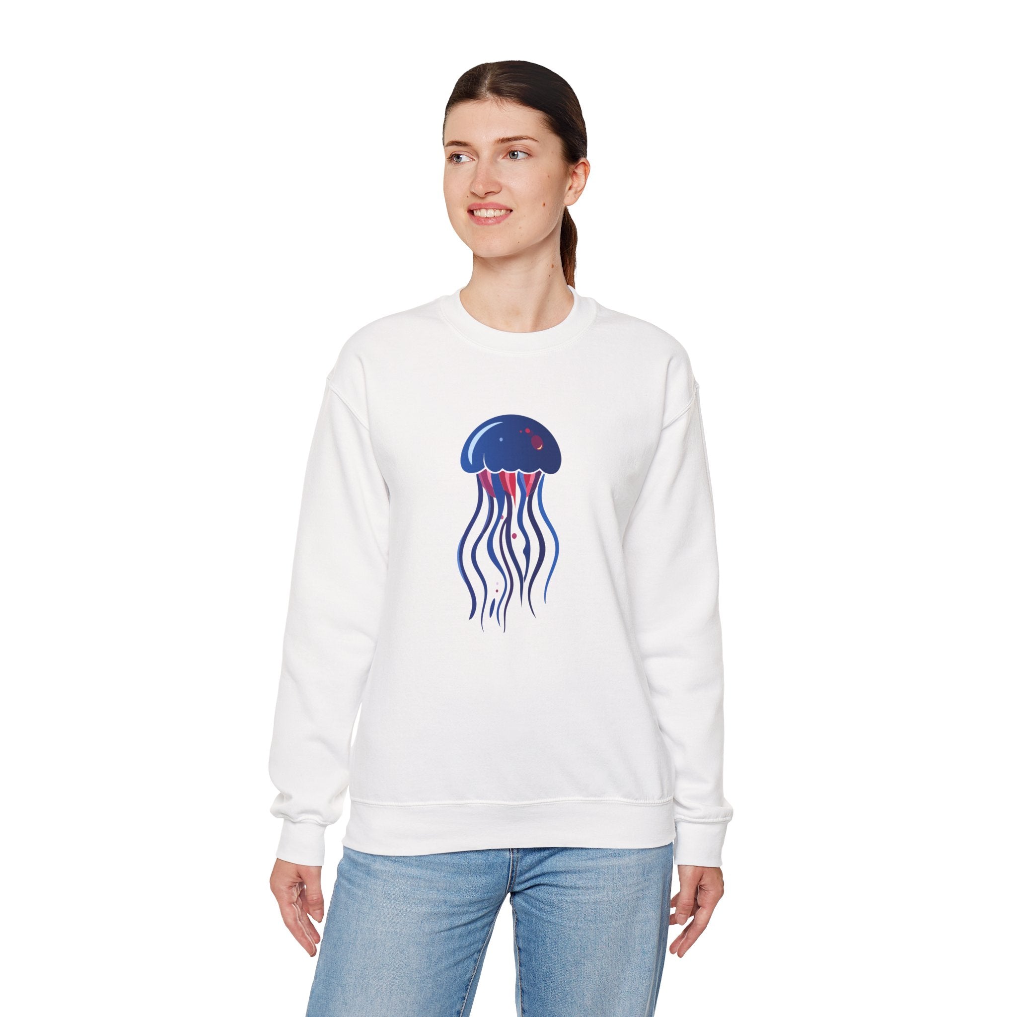 Jellyfish Graphic Crewneck Sweatshirt Cute Blue & Pink Ocean Animal Tee for Beach Lovers