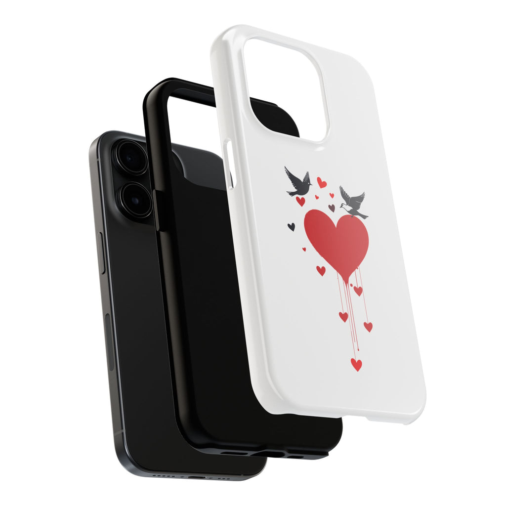 Tough Phone Case Red Dripping Heart with Doves Valentine's Protection