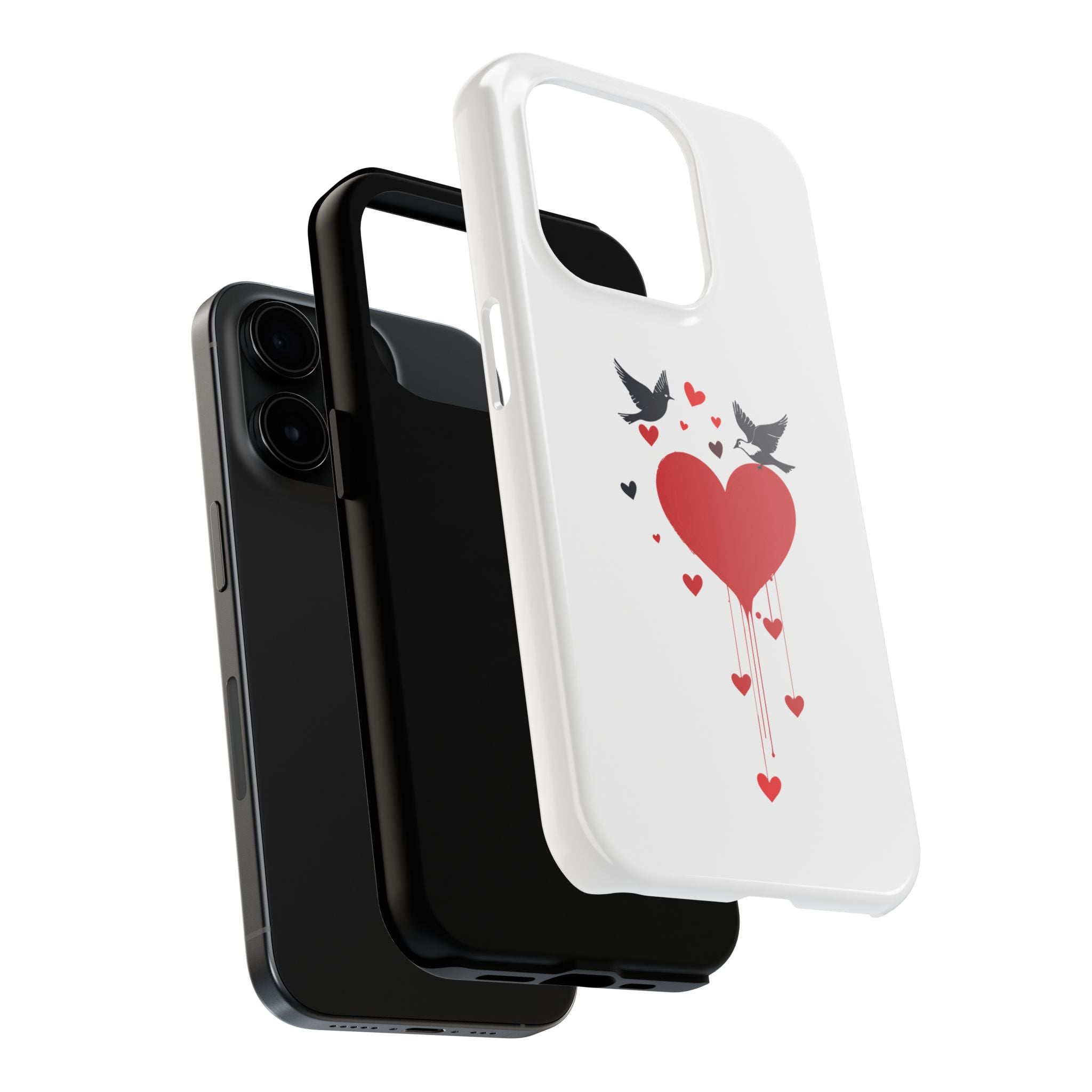 Tough Phone Case Red Dripping Heart with Doves Valentine's Protection