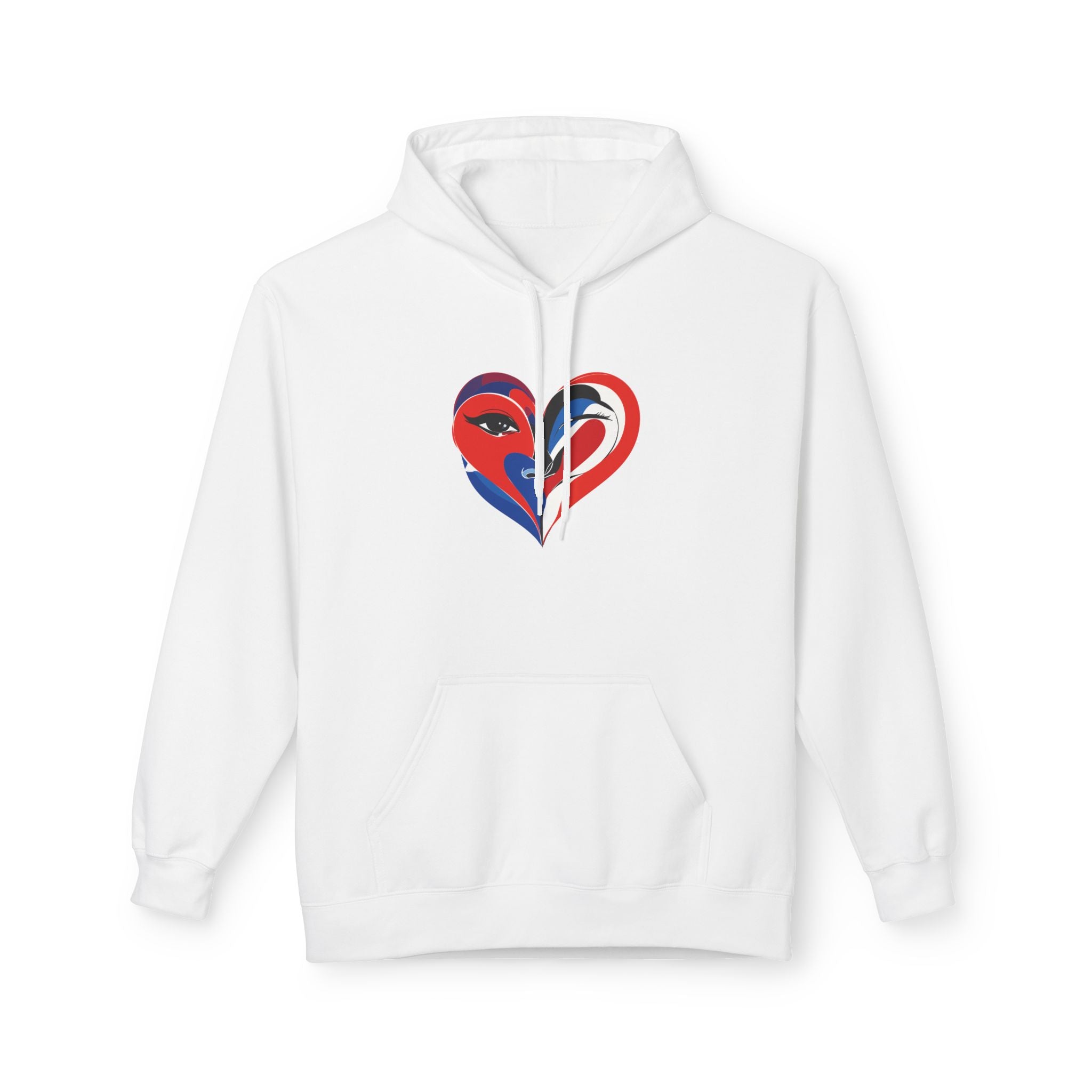 Patriotic Heart Face Hoodie Red White Blue Love Graphic