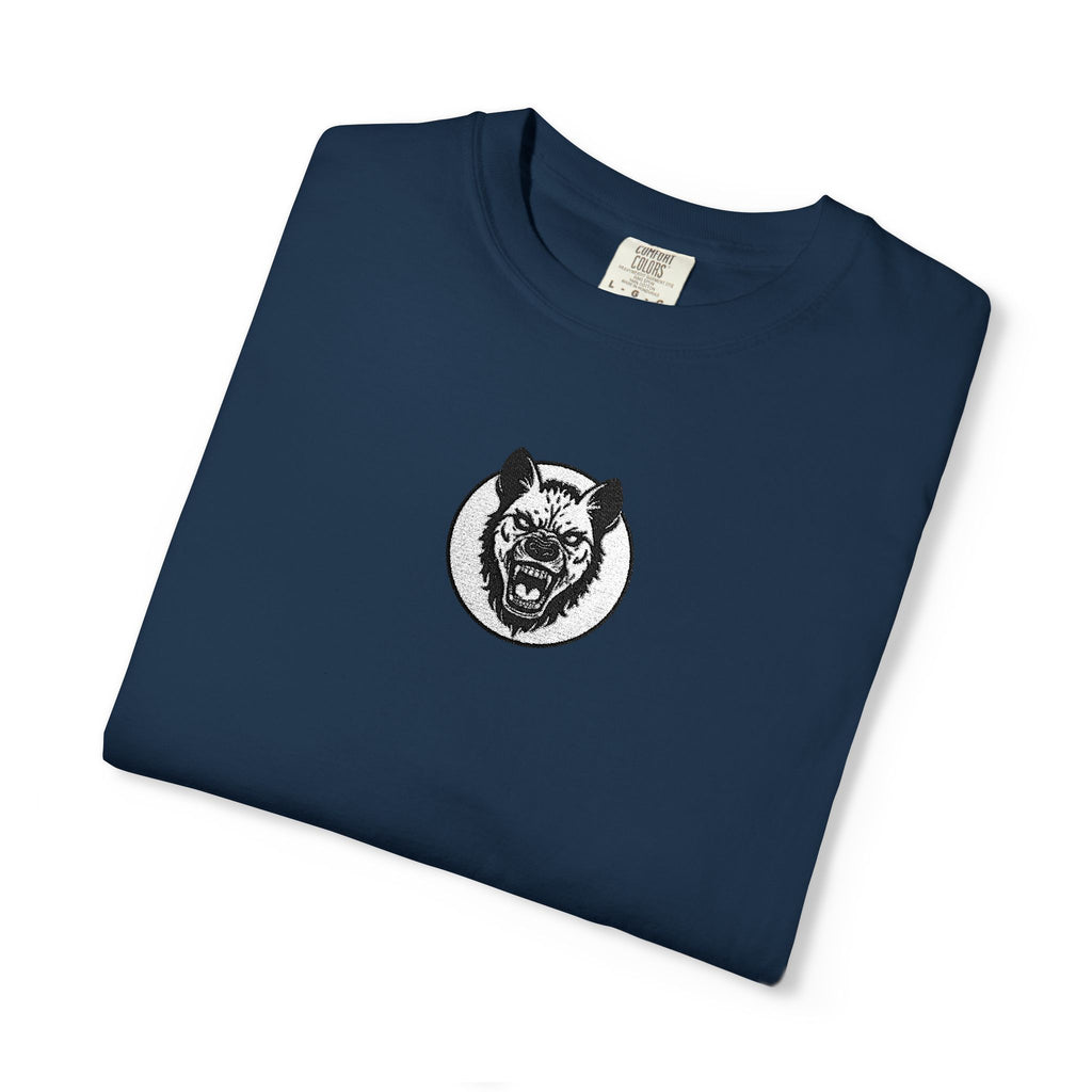 Embroidered Hyena Crest Vintage Logo T-Shirt - Minimal Animal Emblem Tee