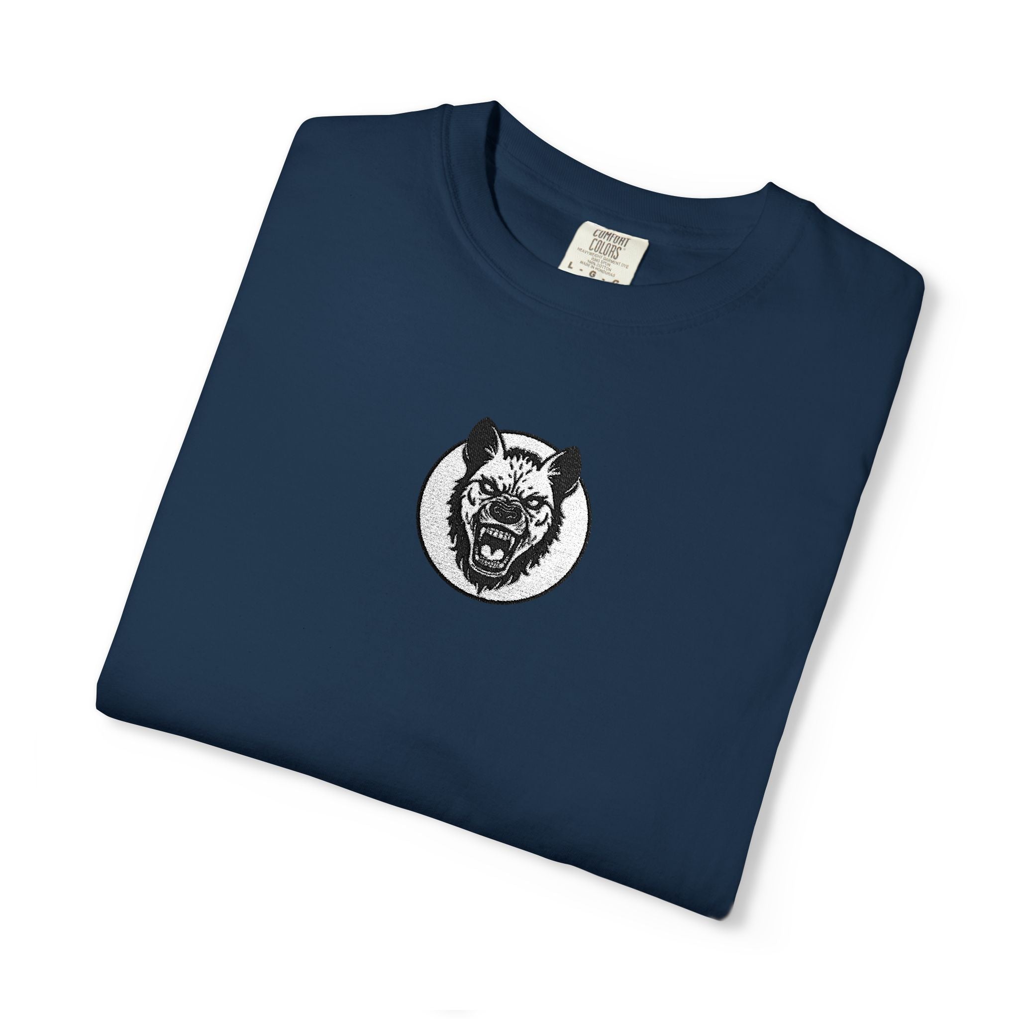 Embroidered Hyena Crest Vintage Logo T-Shirt - Minimal Animal Emblem Tee