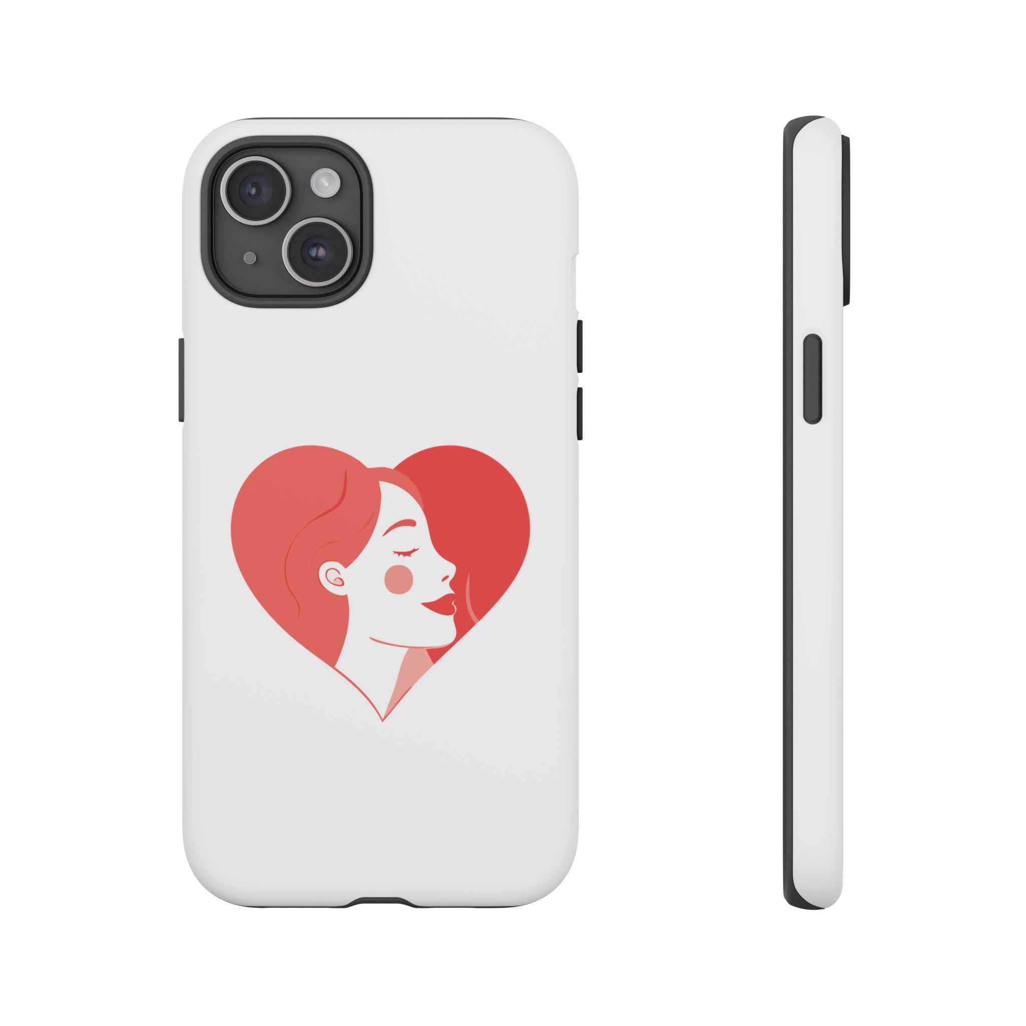 Phone Case — Minimal Heart Portrait Protective Tough Case (Pink Girly Love Design)