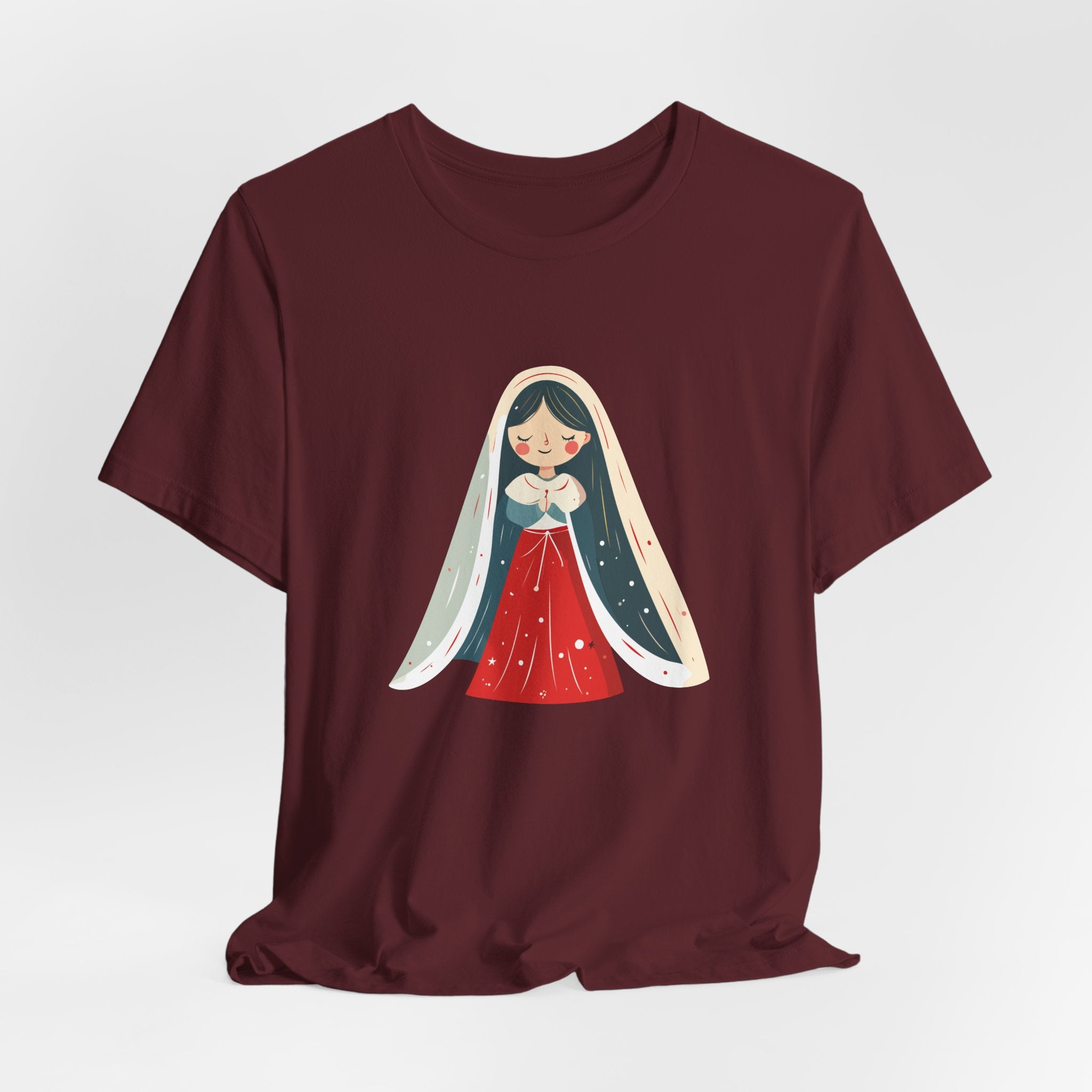 Virgin Mary Illustration Tee — Cute Nativity T-Shirt