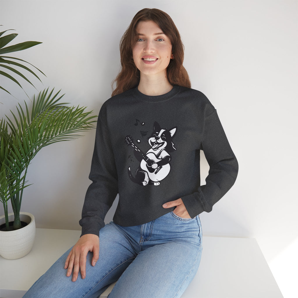 Corgi Playing Guitar Sweatshirt Cute Musical Dog Crewneck