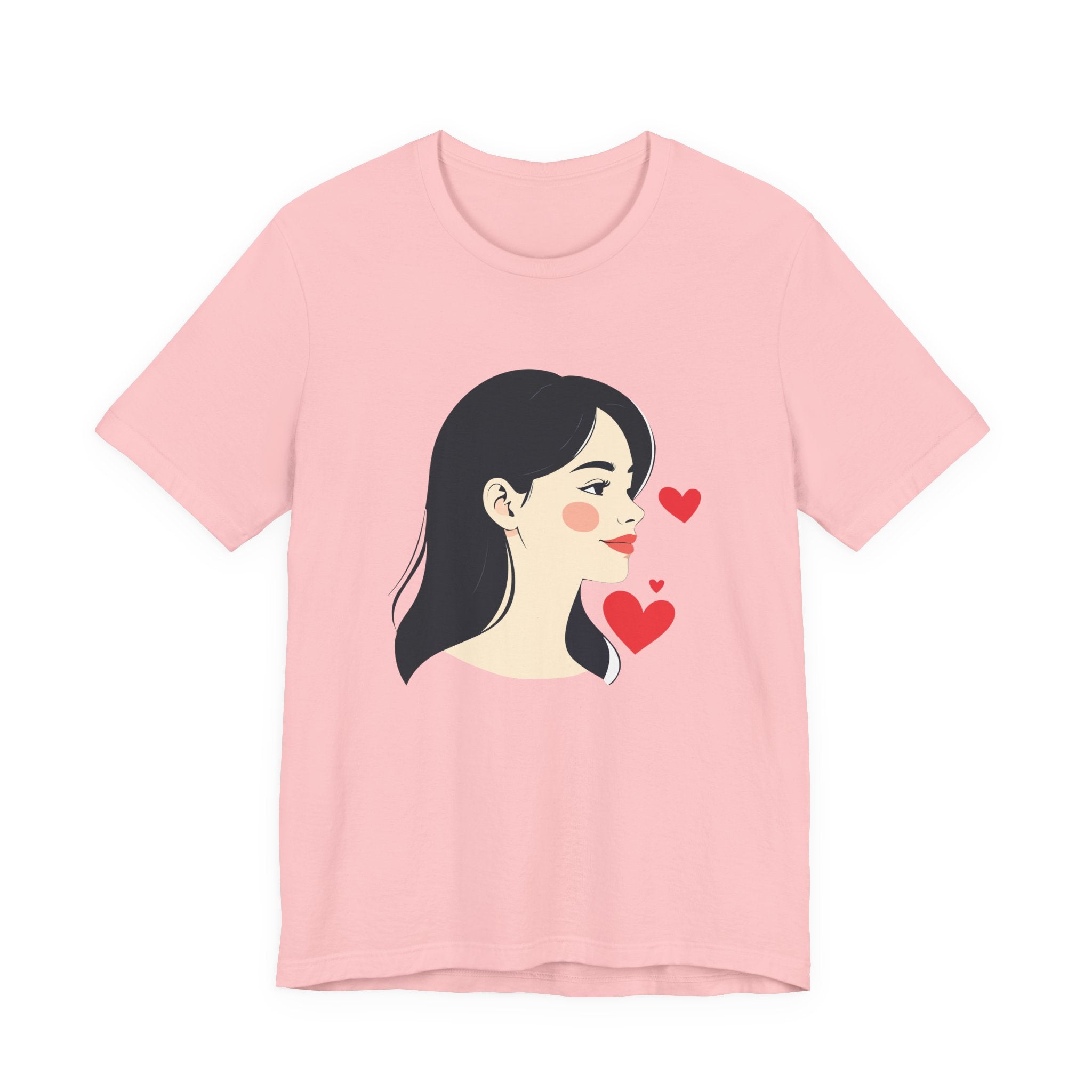 Women’s Portrait Tee with Heart Accents – Cute Kawaii Girl Graphic T-Shirt