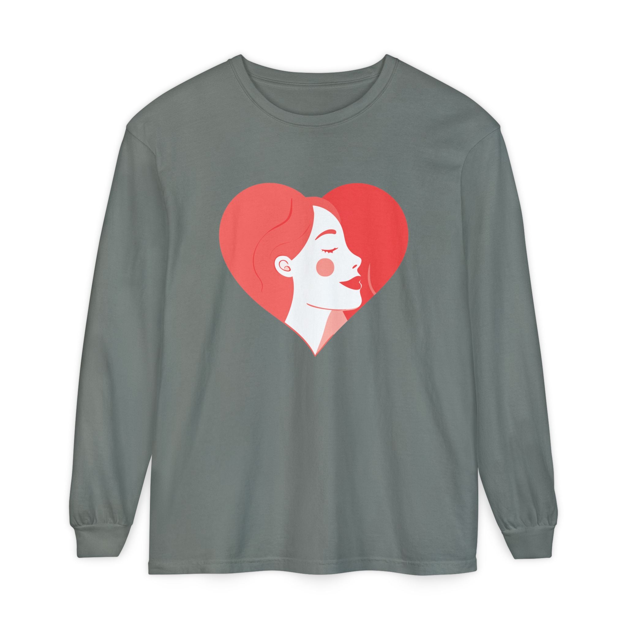 Heart Portrait Long Sleeve Tee — Romantic Red Lady Graphic