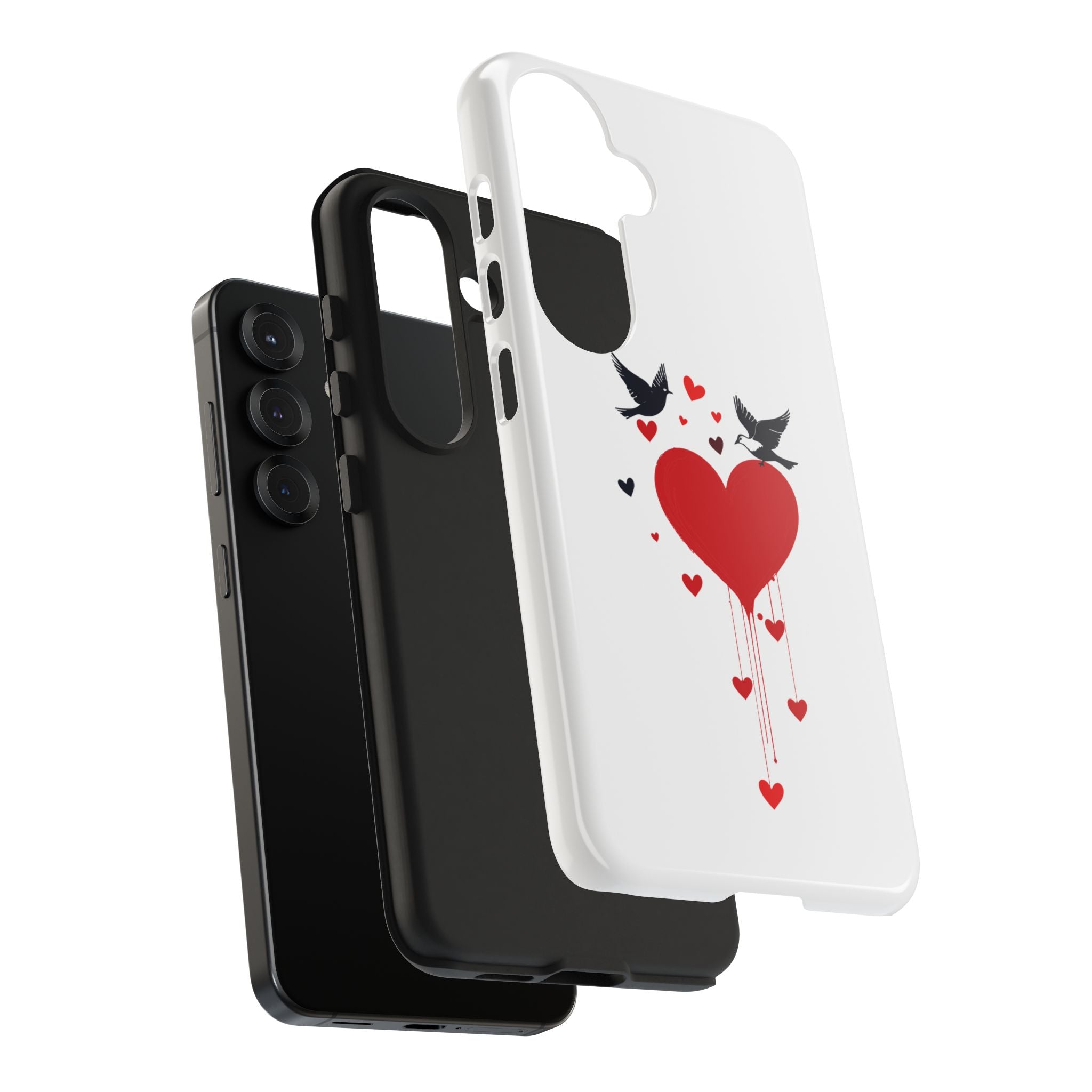 Tough Phone Case Red Dripping Heart with Doves Valentine's Protection
