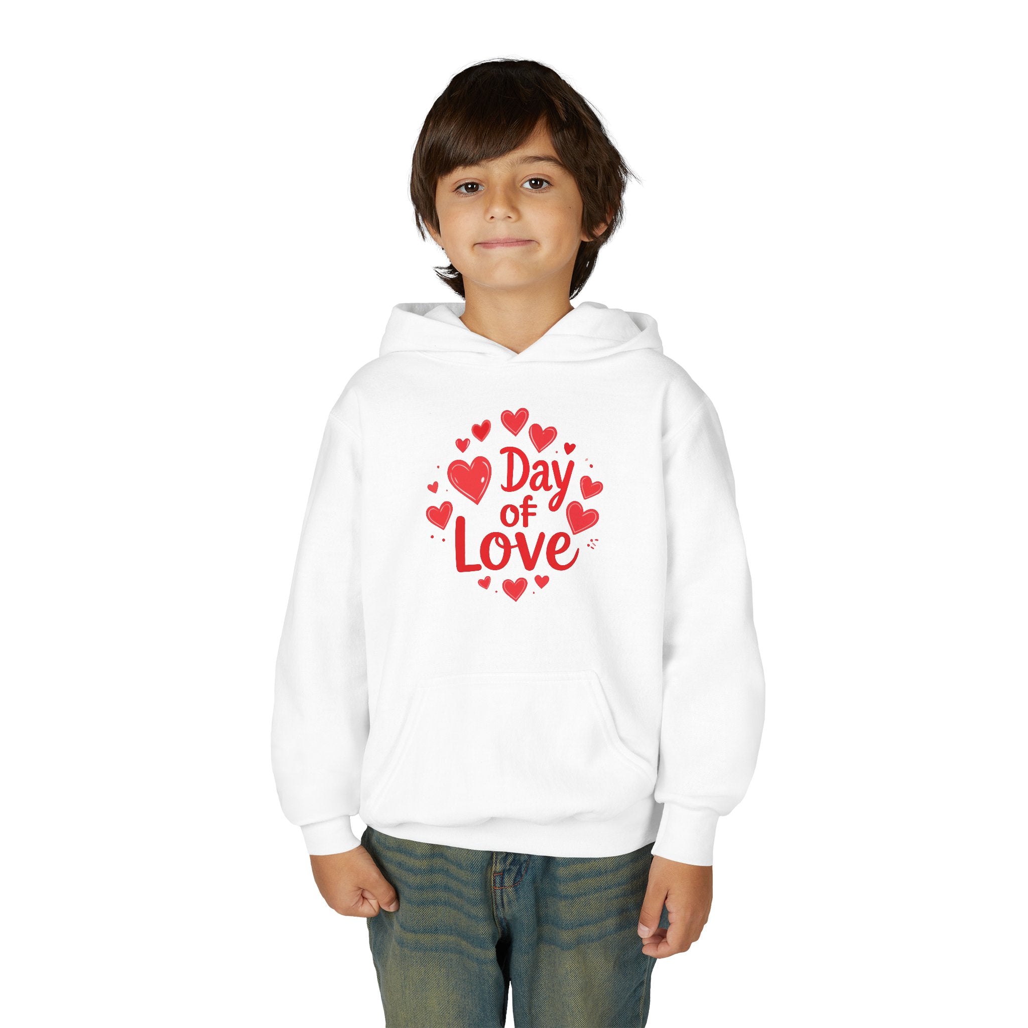 Youth Hoodie — "Day of Love" Kids Valentine’s Heart Pullover