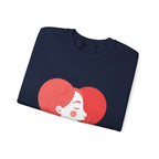Heart Profile Crewneck Sweatshirt — Minimal Red Heart Portrait Graphic, Women face in Heart