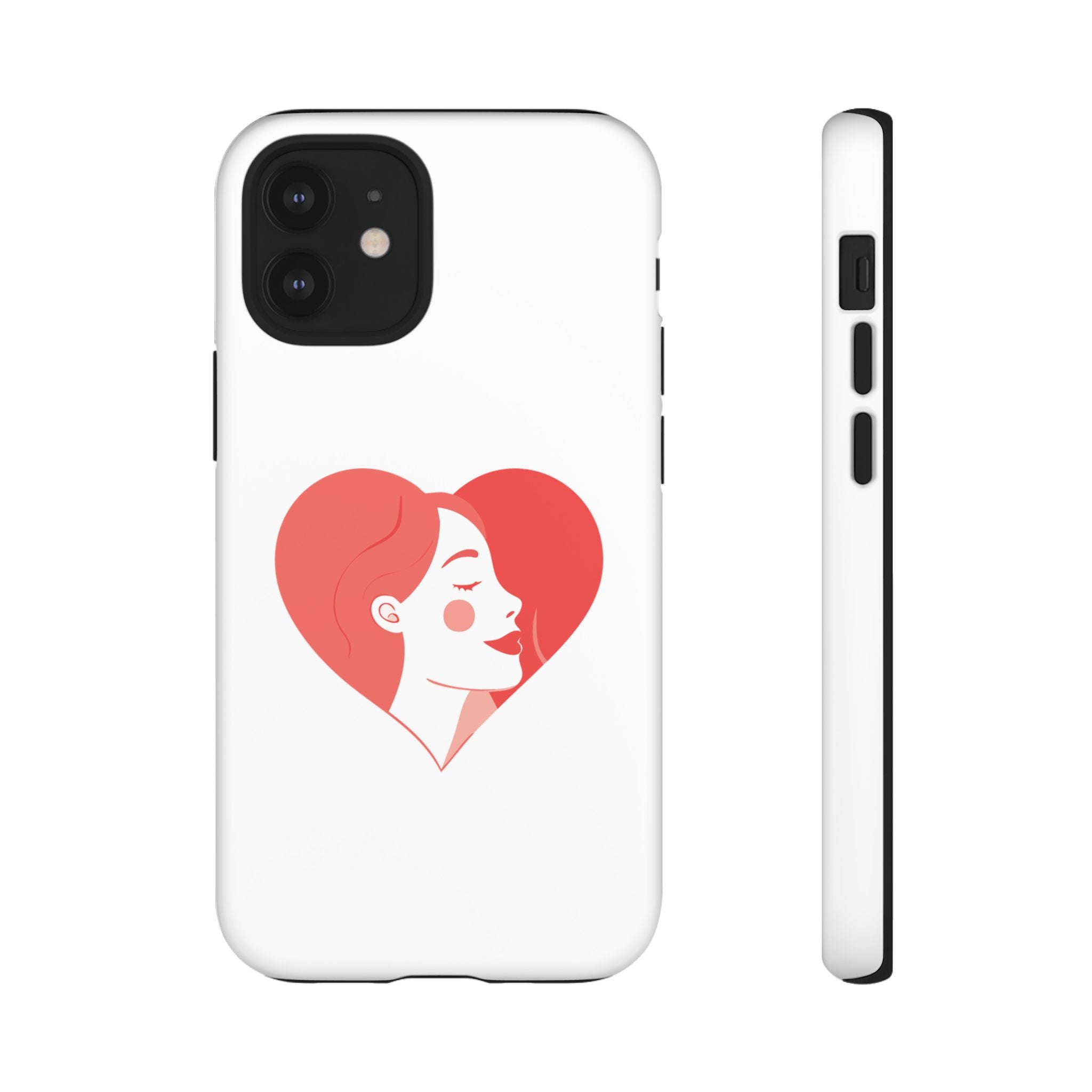Phone Case — Minimal Heart Portrait Protective Tough Case (Pink Girly Love Design)