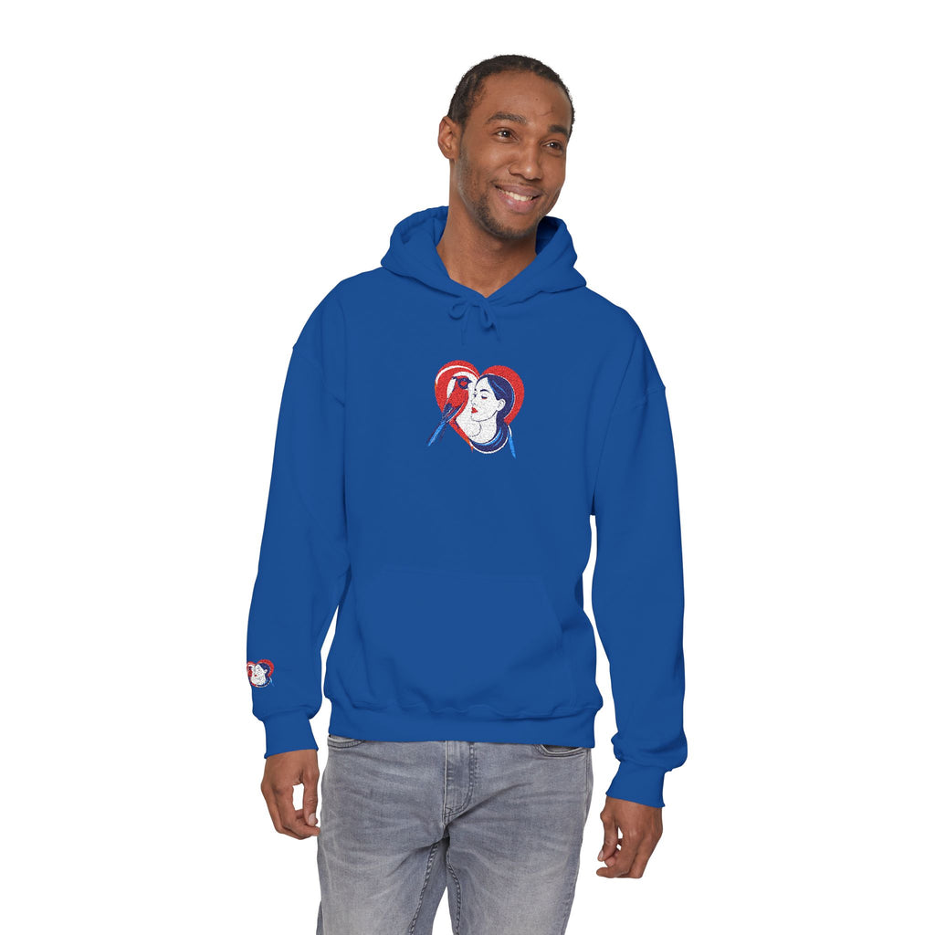 Embroidered Hoodie Patriotic Heart Portrait Graphic Hooded Sweatshirt