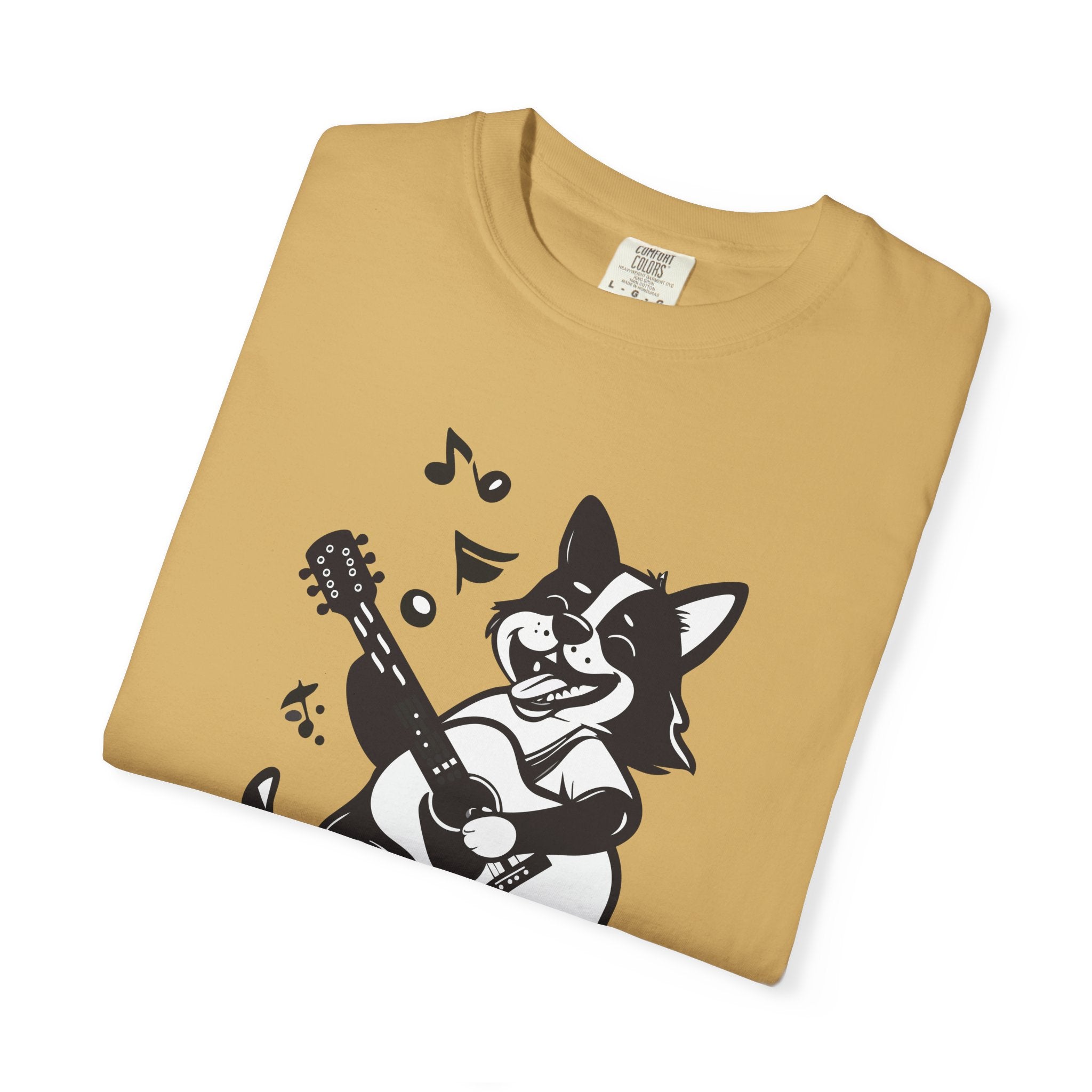 Corgi Playing Guitar T-Shirt  Cute Musical Dog Tee Rockstar Design