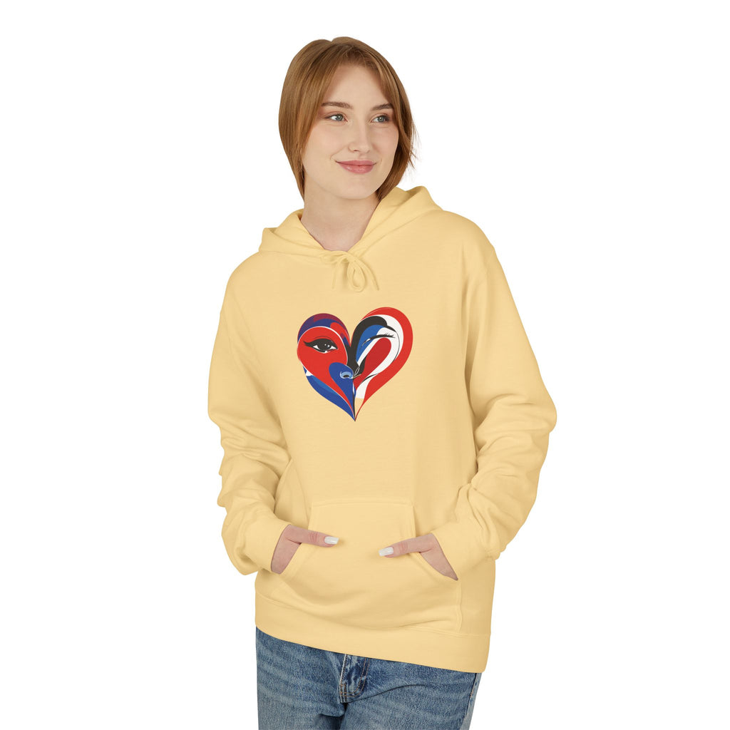 Patriotic Heart Face Hoodie Red White Blue Love Graphic