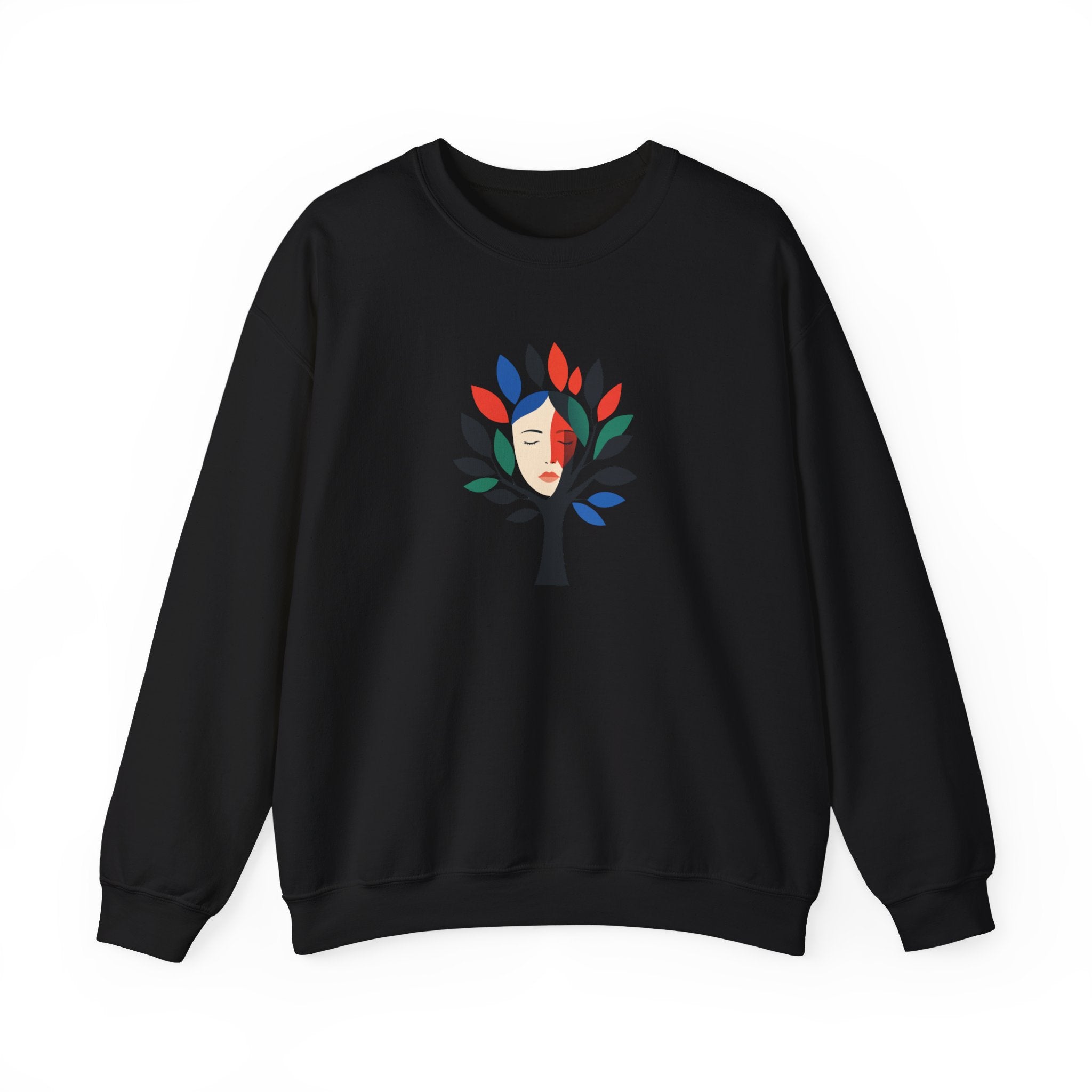 Crewneck Sweatshirt Colorful Tree of Life Face Graphic