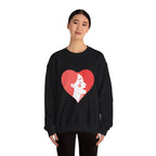 Heart Profile Crewneck Sweatshirt — Minimal Red Heart Portrait Graphic, Women face in Heart