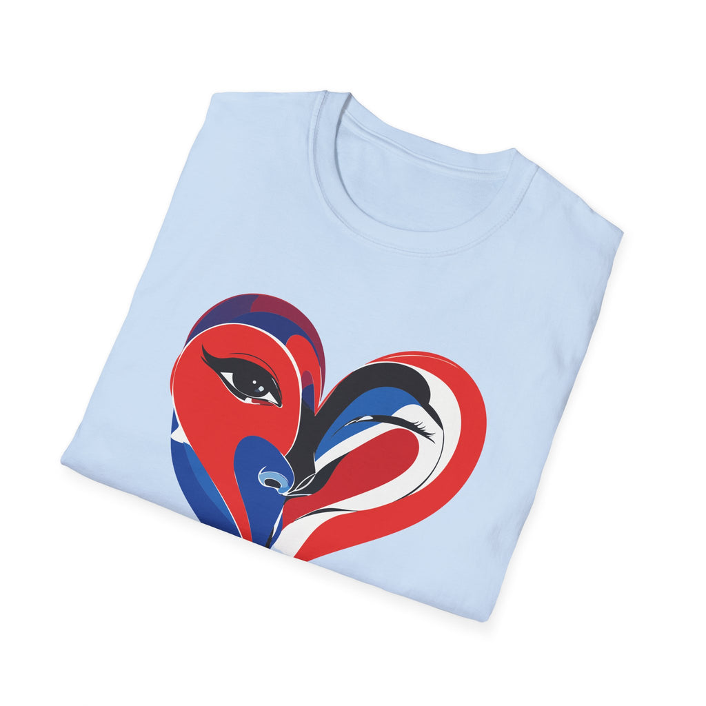 Heart Face Graphic T‑Shirt Red & Blue Abstract Love Design