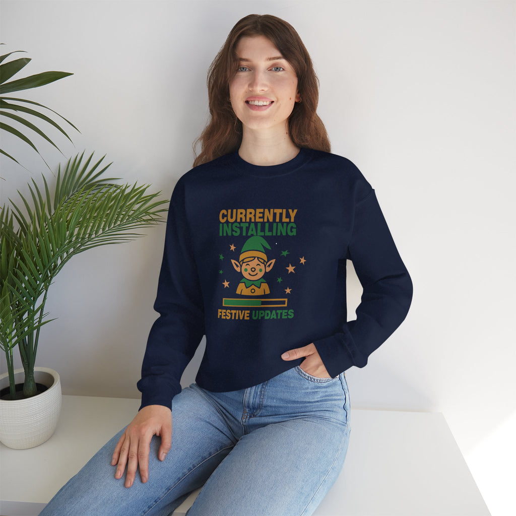 Crewneck Sweatshirt Currently Installing Festive Updates Elf Holiday Graphic