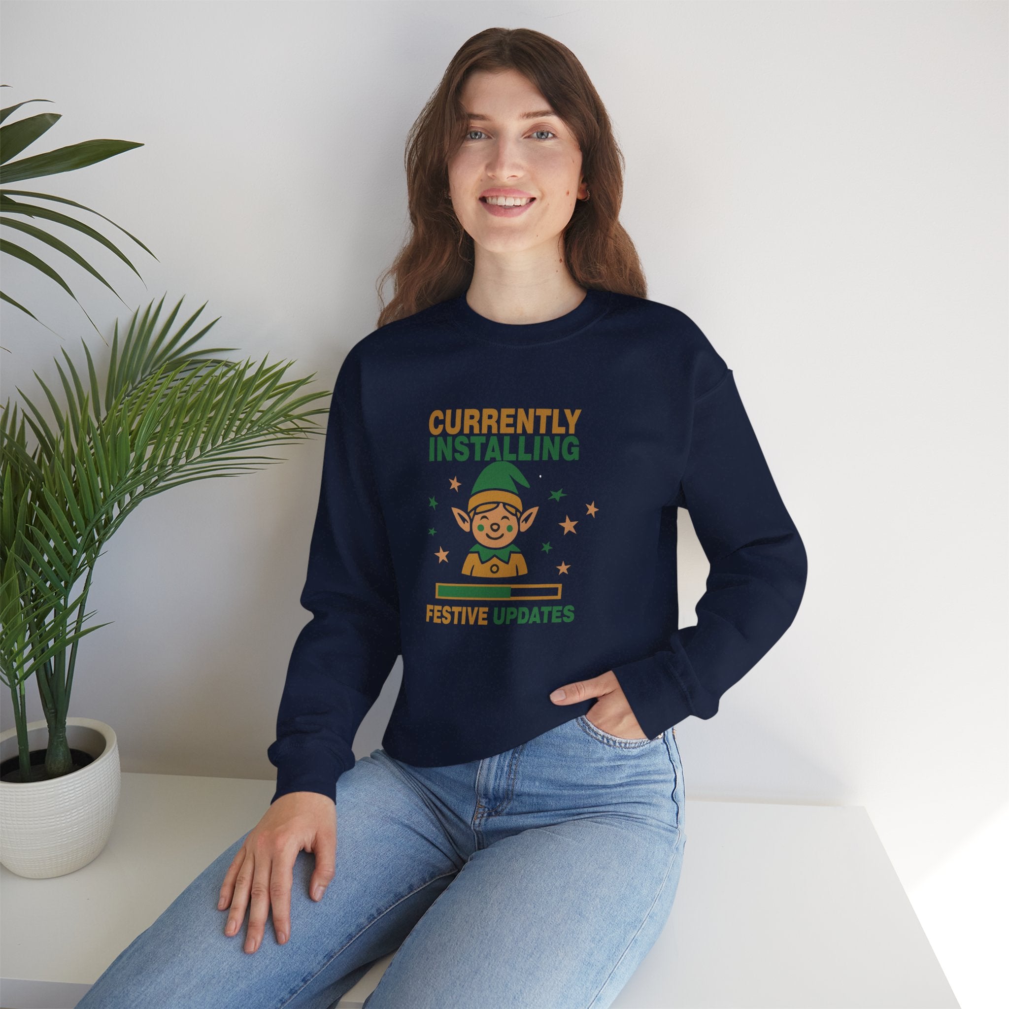 Crewneck Sweatshirt Currently Installing Festive Updates Elf Holiday Graphic