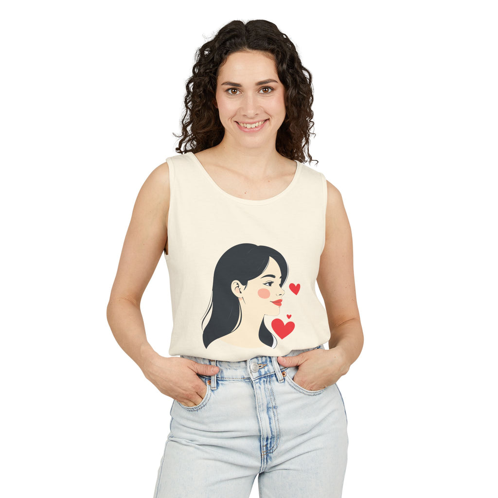 Kawaii Girl Portrait Tank Top Cute Heart Illustration Graphic Tank
