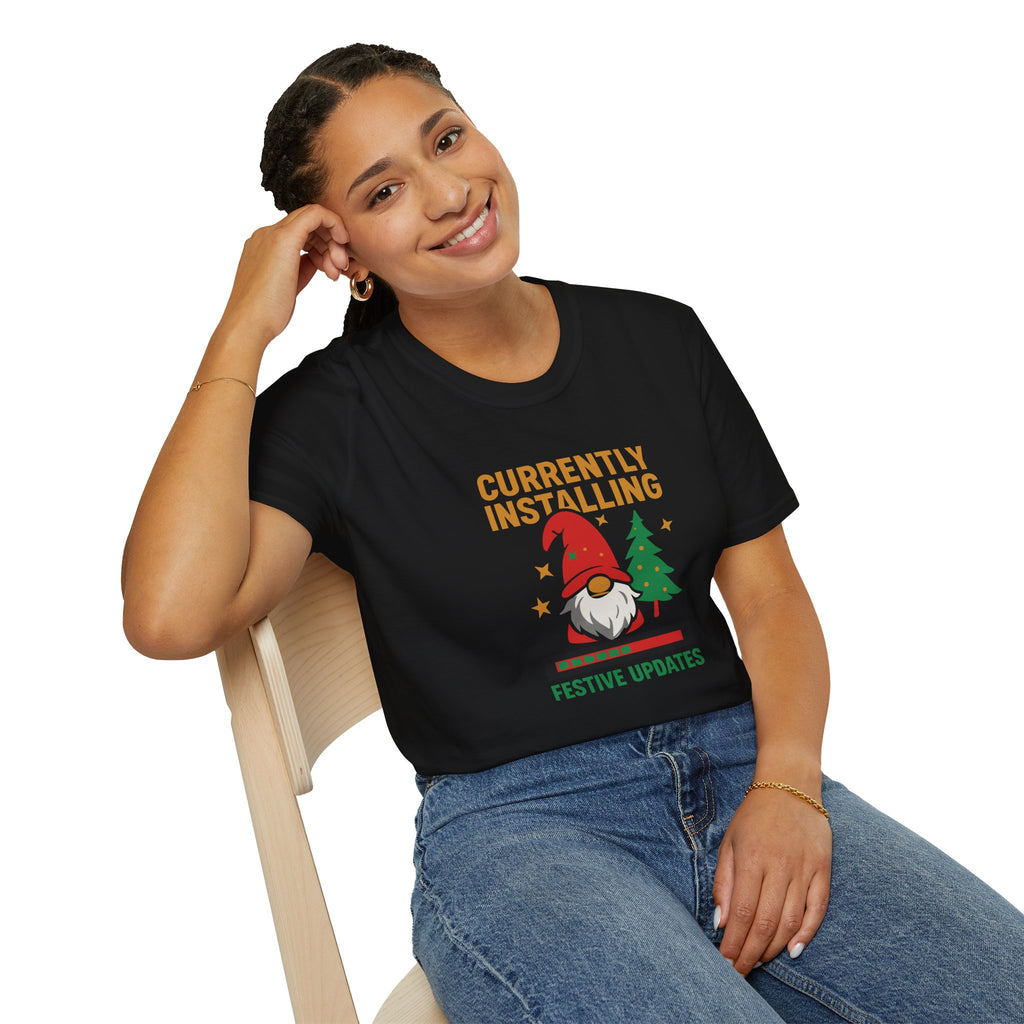 Currently Installing Festive Updates Christmas T-Shirt Holiday Gnome Tee