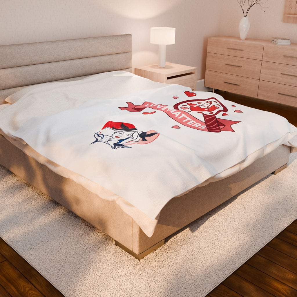 Velveteen Plush Blanket "Love Matters" Heart & Girl Valentine Throw