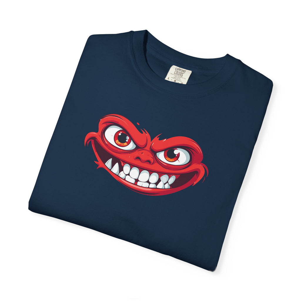 Angry Grin T-Shirt Red Mischievous Face Graphic Tee