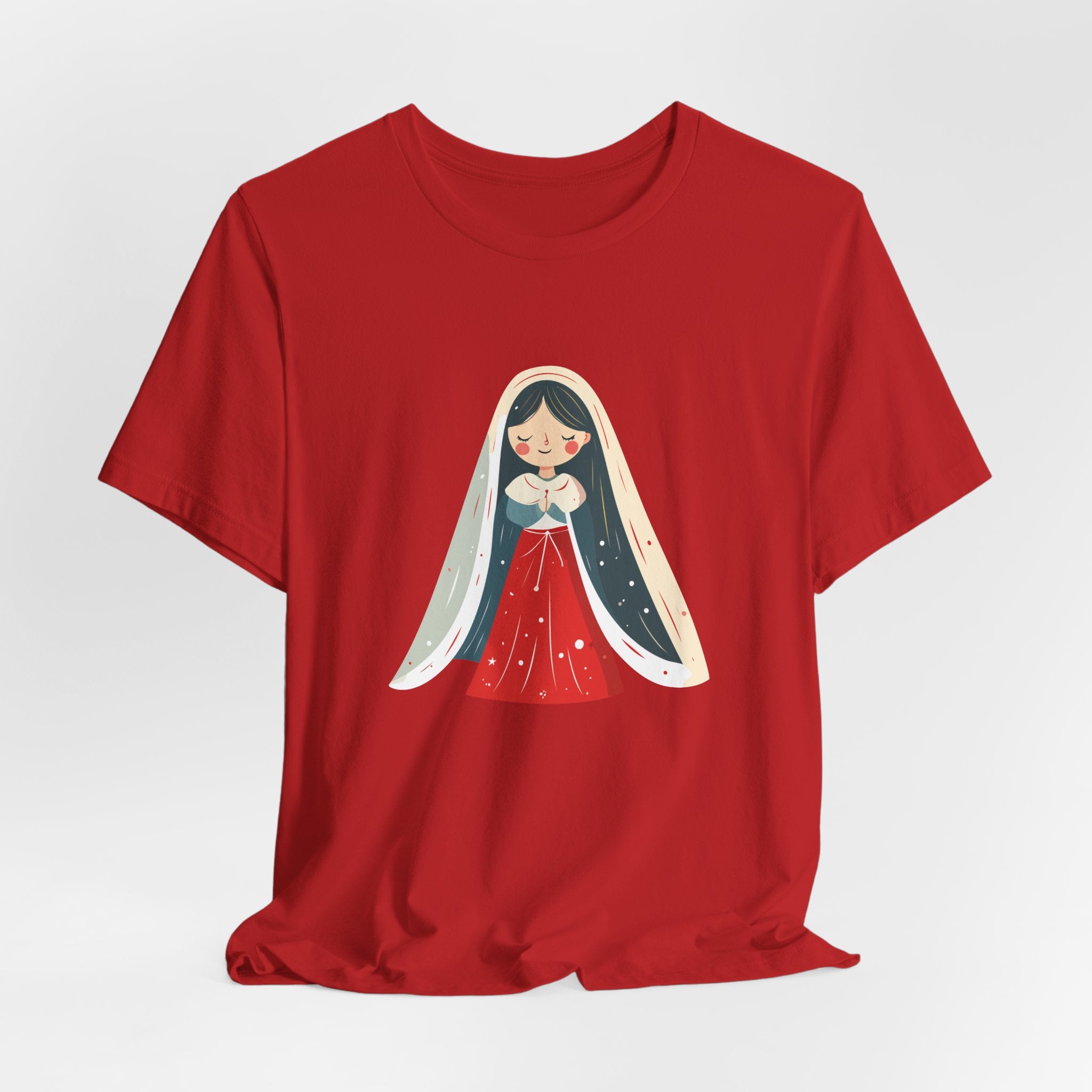 Virgin Mary Illustration Tee — Cute Nativity T-Shirt