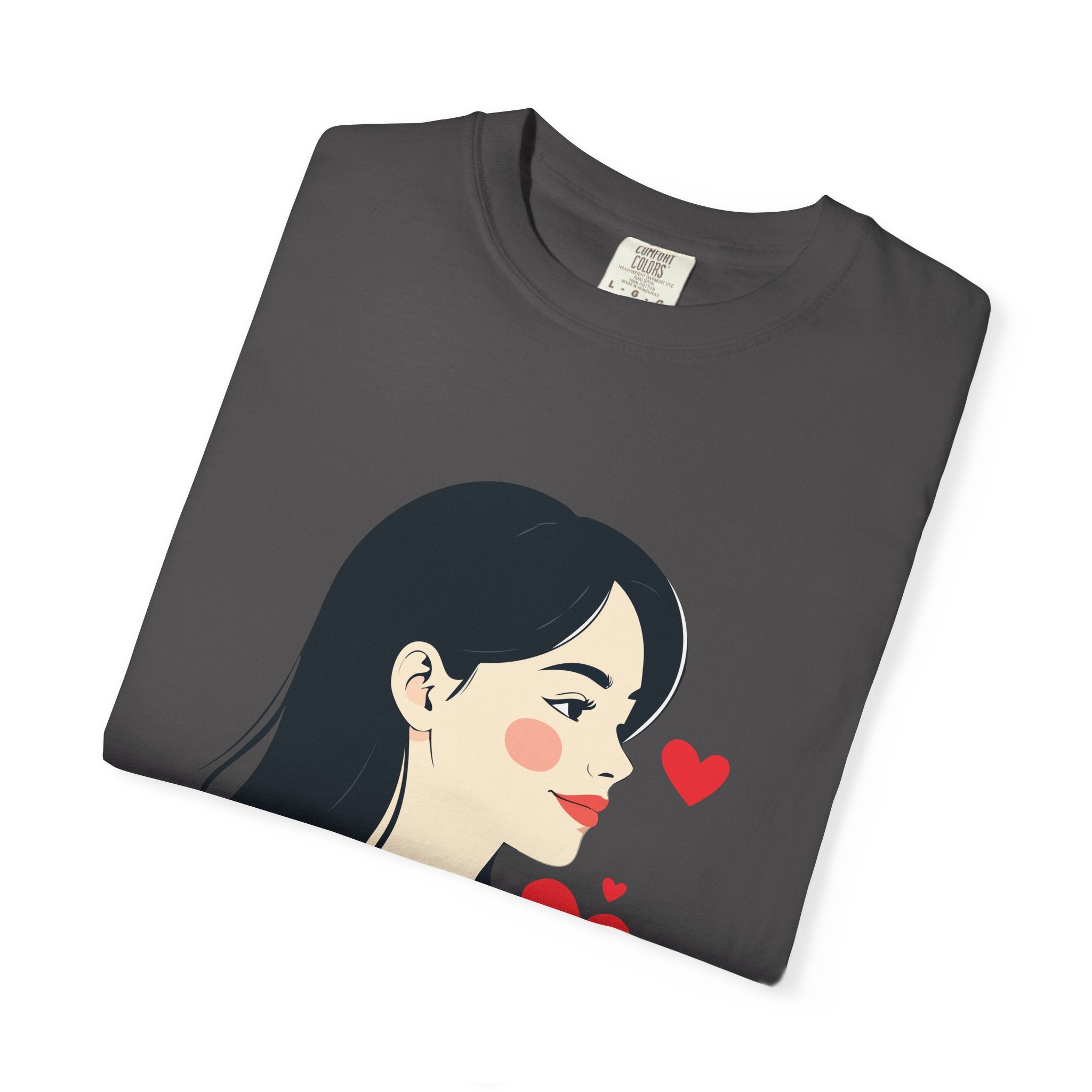 T-Shirt — Minimal Cute Girl Profile with Hearts Graphic