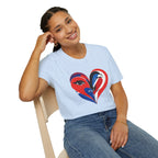 Heart Face Graphic T‑Shirt Red & Blue Abstract Love Design