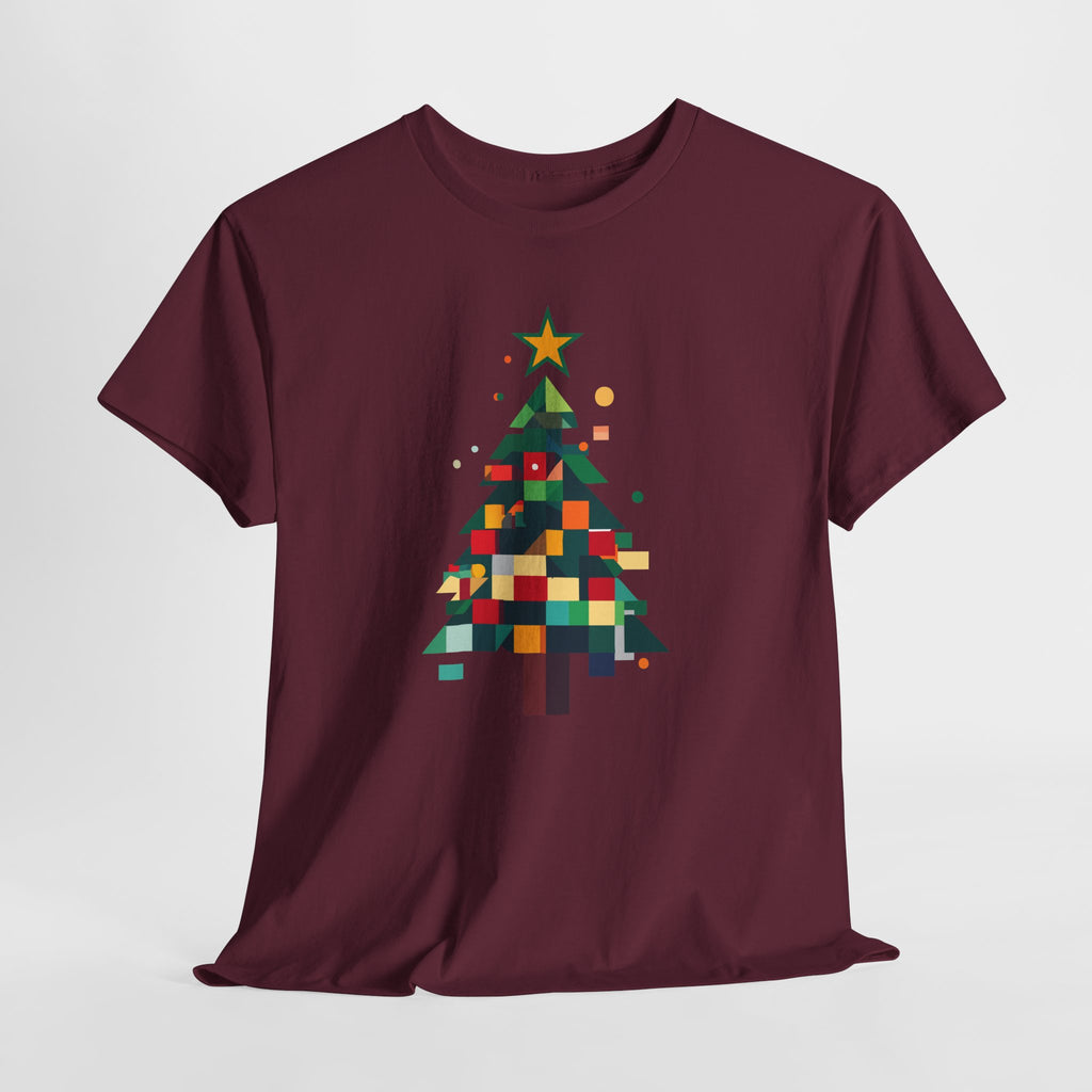 Christmas Tree Graphic Tee Modern Pixelated Holiday T-Shirt