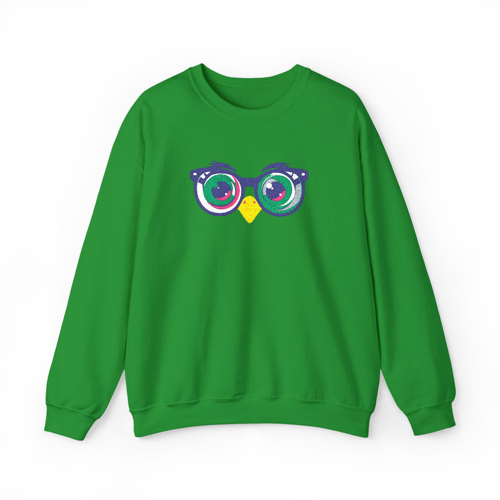 Owl Glasses Sequin Crewneck Sweatshirt Whimsical Sparkle Pullover