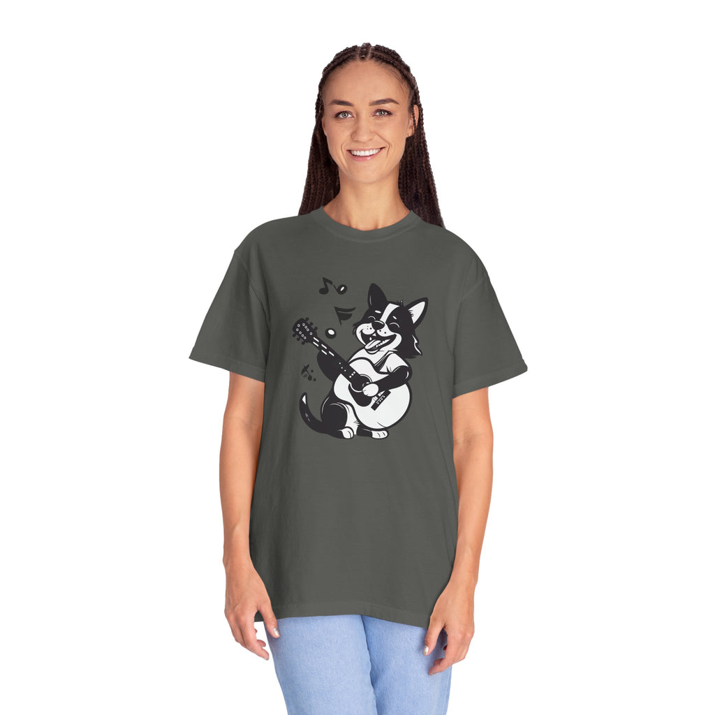 Corgi Playing Guitar T-Shirt  Cute Musical Dog Tee Rockstar Design