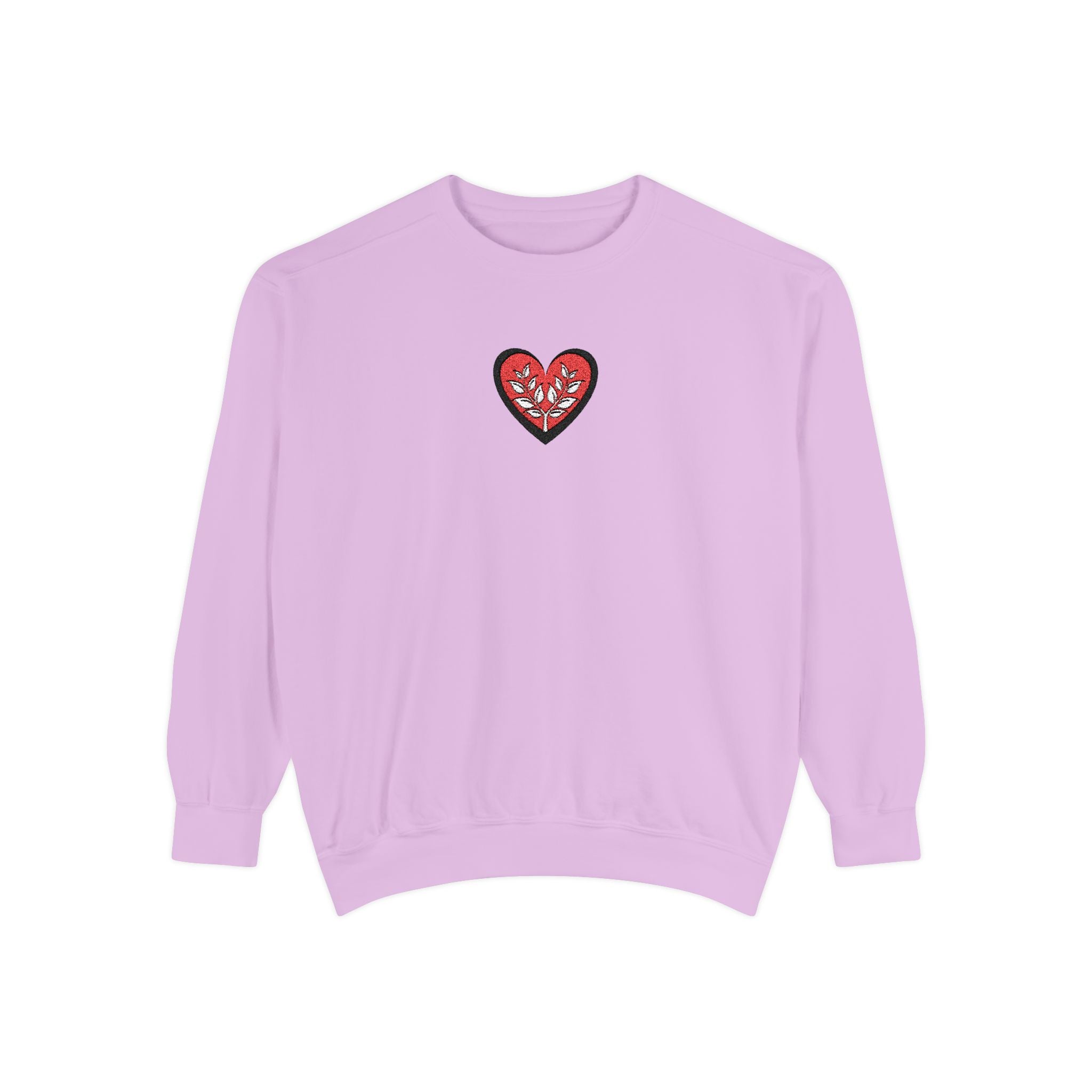 Embroidered Heart Crewneck Sweatshirt Small Red Sparkle Heart Design