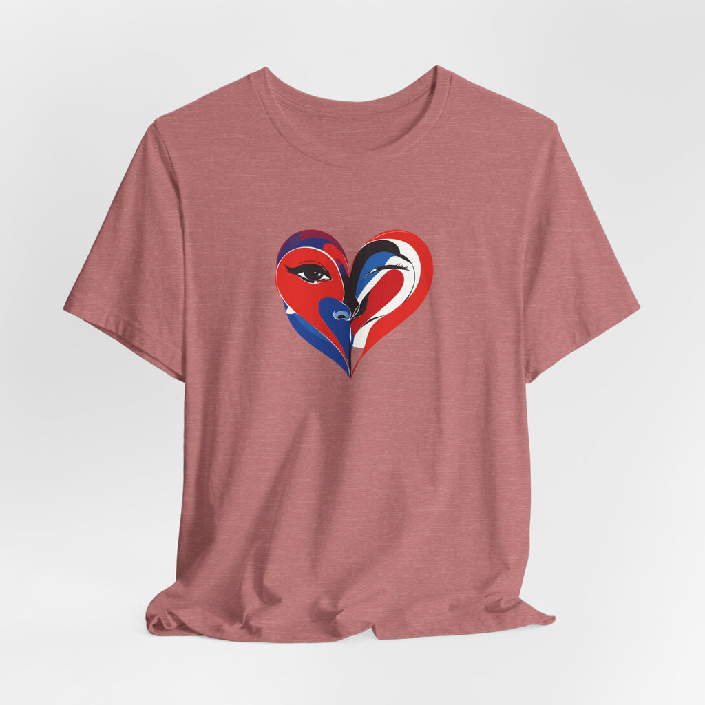 Heart Portrait Tee Romantic Face Heart Graphic T‑Shirt