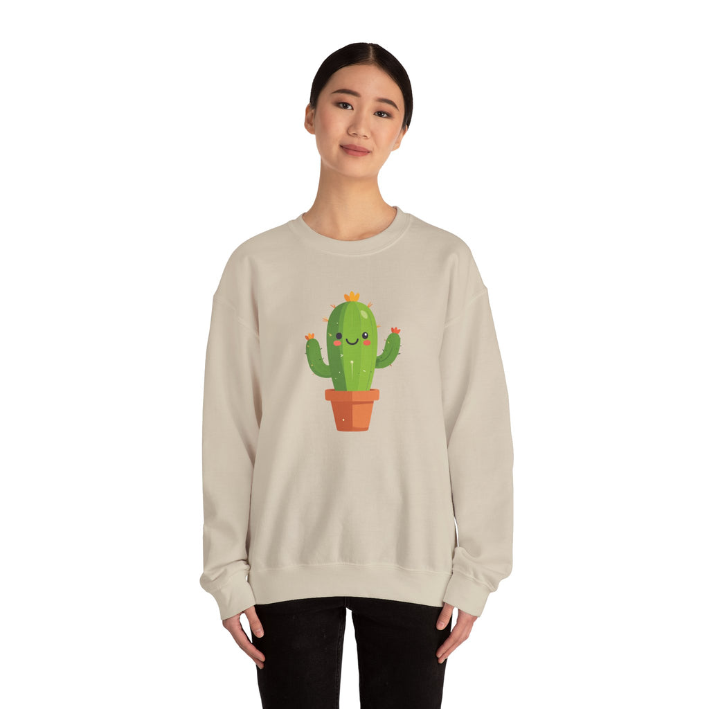 Cute Kawaii Cactus Crewneck Sweatshirt Smiling Potted Cactus Graphic