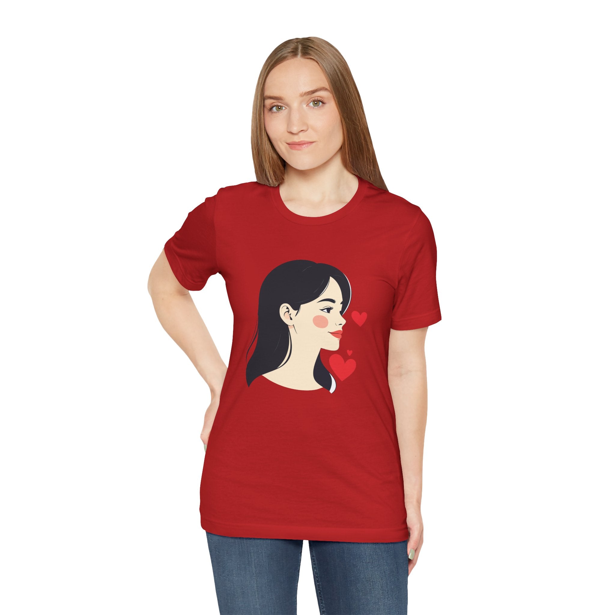 Women’s Portrait Tee with Heart Accents – Cute Kawaii Girl Graphic T-Shirt