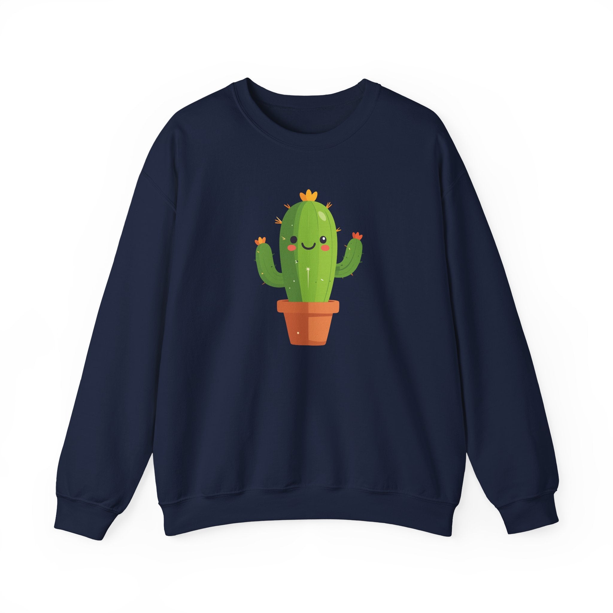 Cute Kawaii Cactus Crewneck Sweatshirt Smiling Potted Cactus Graphic