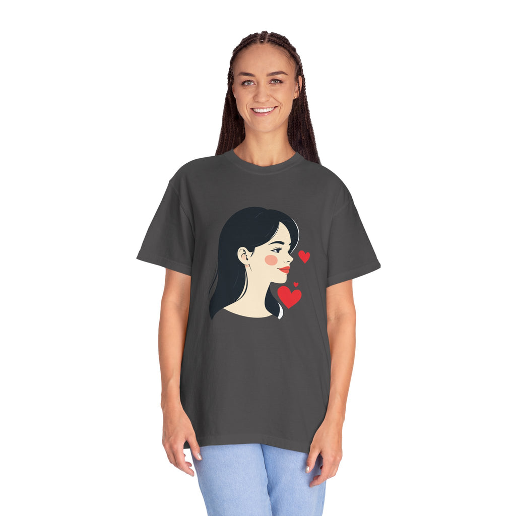 T-Shirt — Minimal Cute Girl Profile with Hearts Graphic