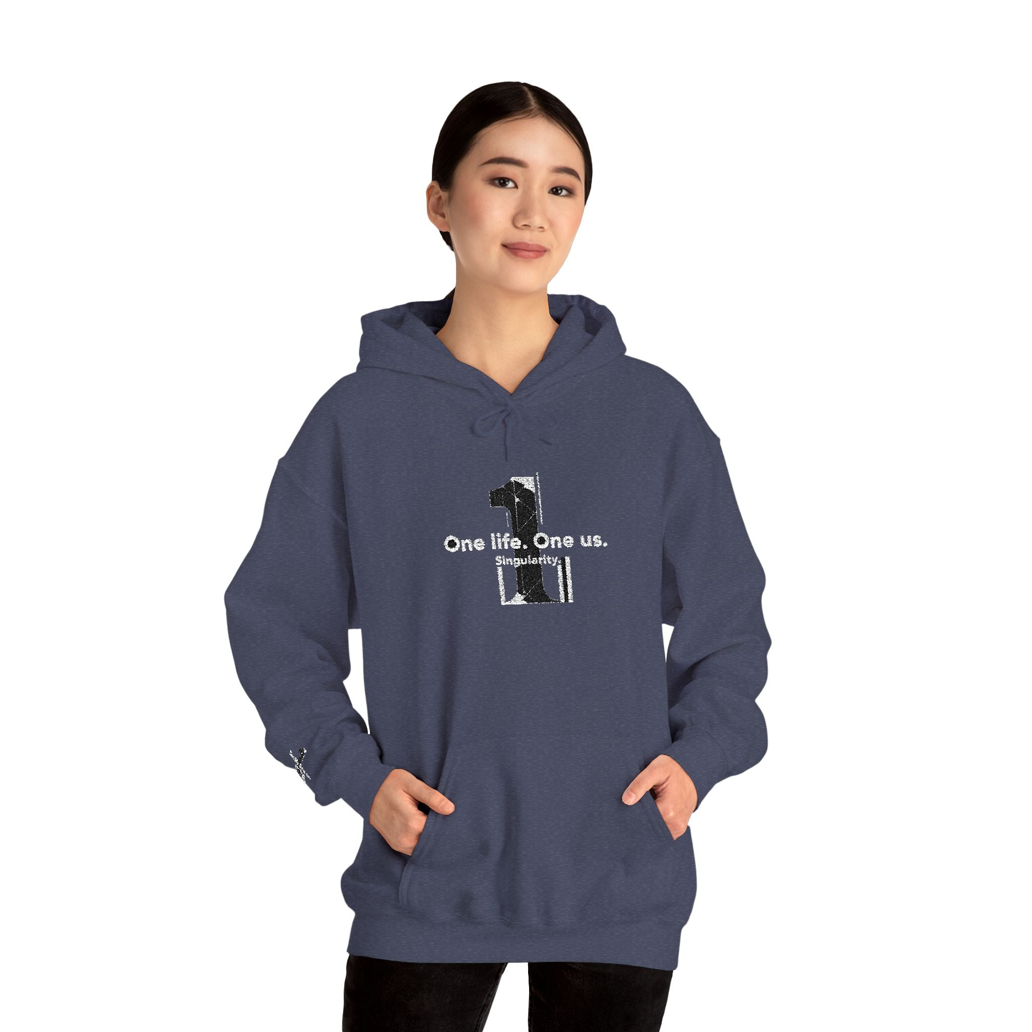 Hoodie Distressed 'One life, One us.' Minimal Graphic Pullover