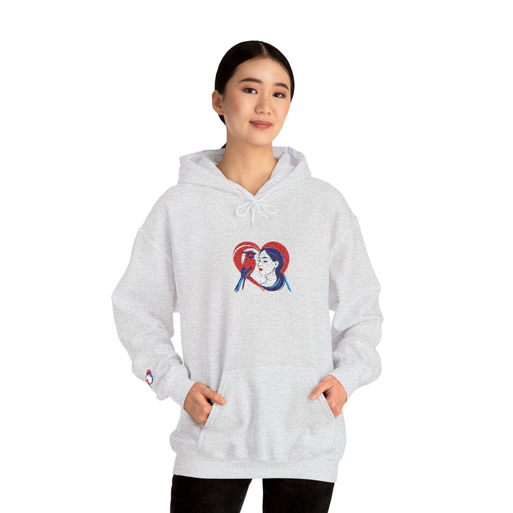 Embroidered Hoodie Patriotic Heart Portrait Graphic Hooded Sweatshirt