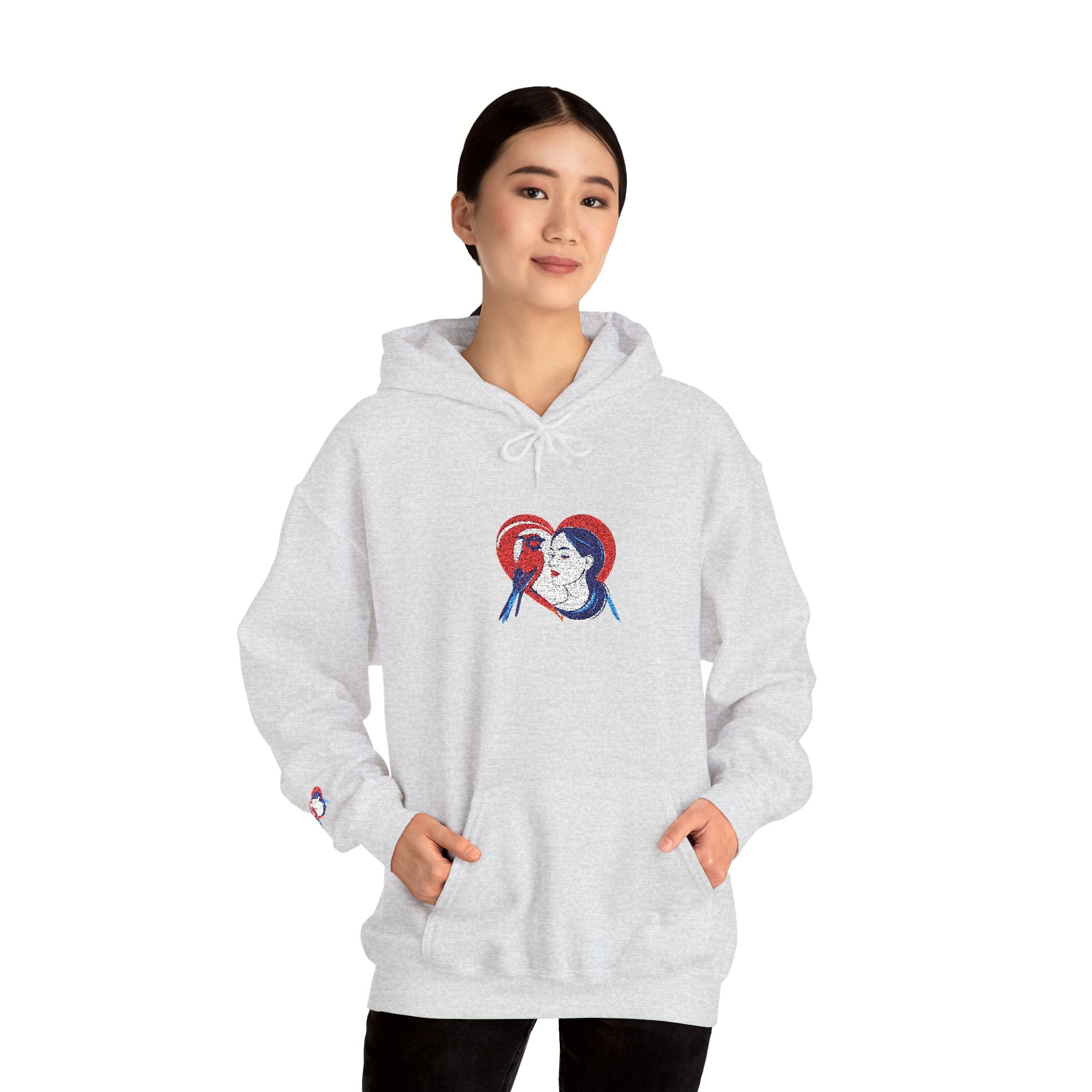Embroidered Hoodie Patriotic Heart Portrait Graphic Hooded Sweatshirt