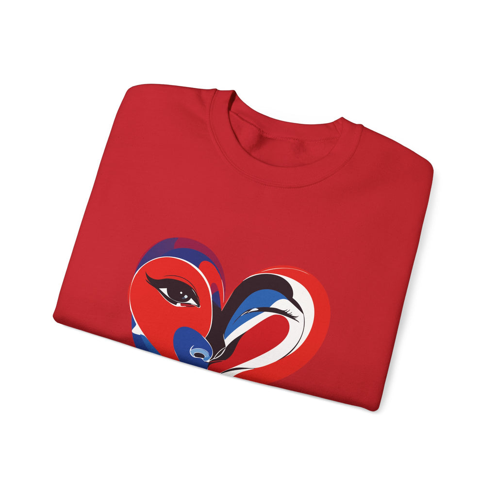 Heart Face Crewneck Sweatshirt Abstract Red & Blue Love Graphic